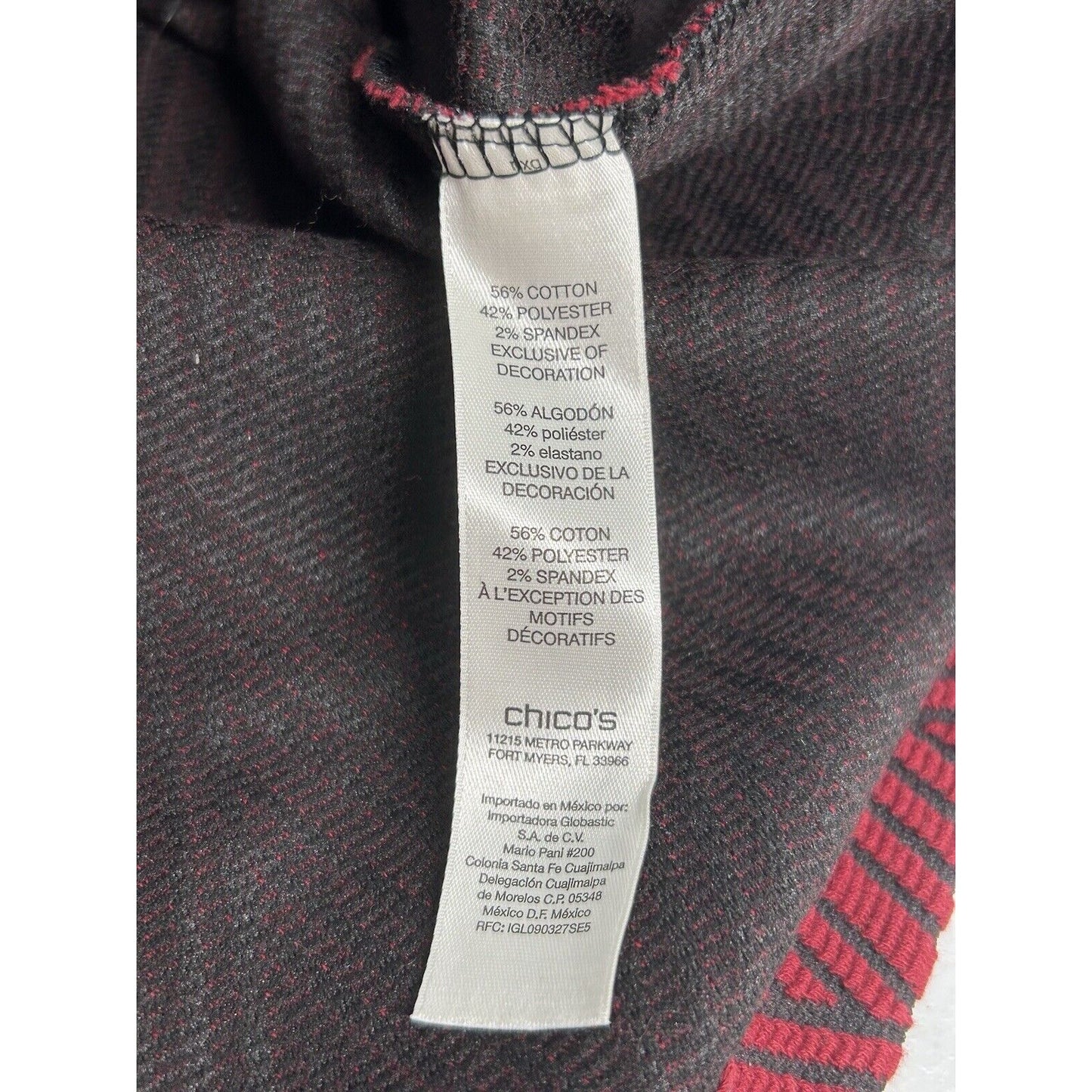 Chico’s Red Black Diamond 3/4 Sleeve Stretchy Top Women’s XS