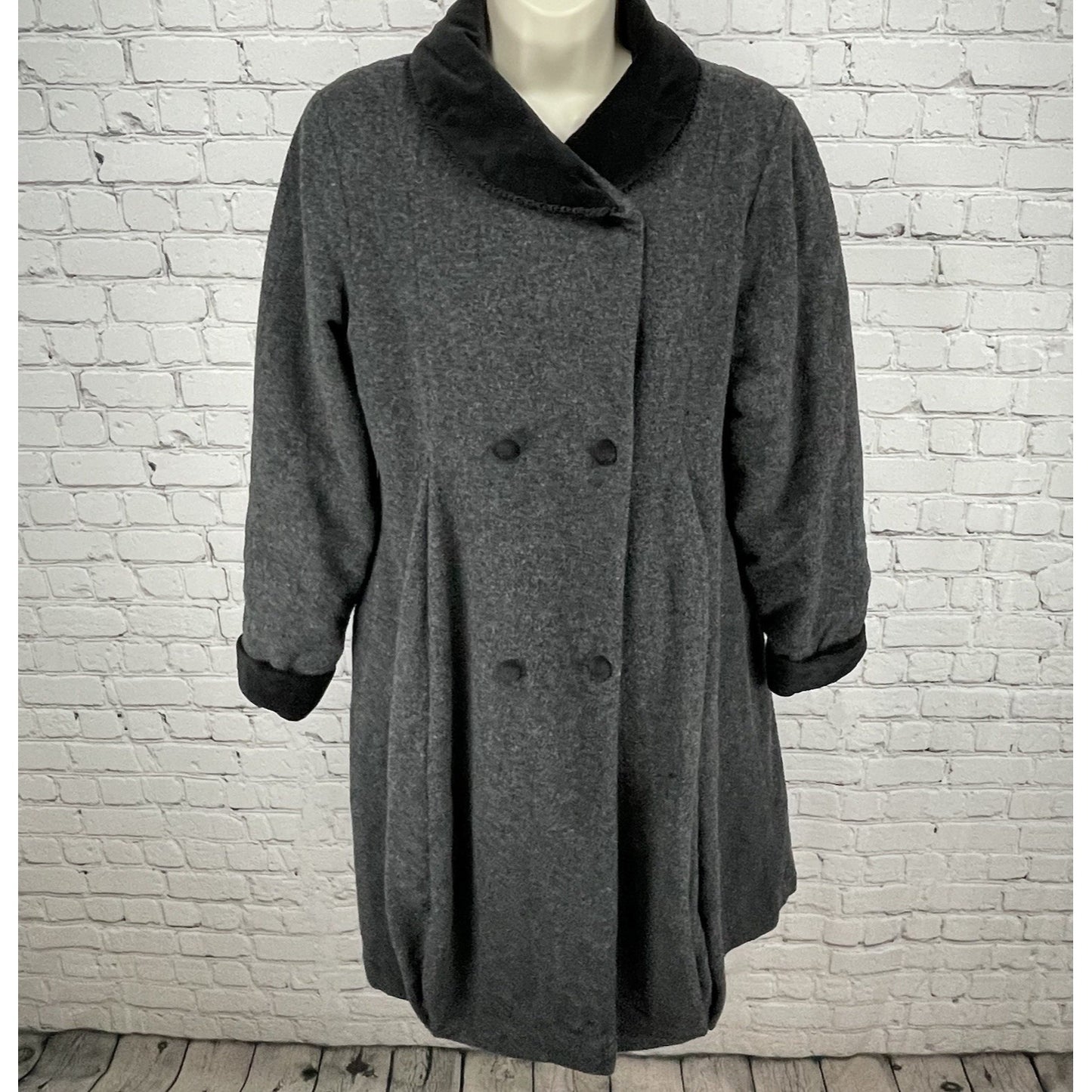 VTG London Fog Grey 100% Wool Pleated Double Breasted Button Lined Pea Coat 14