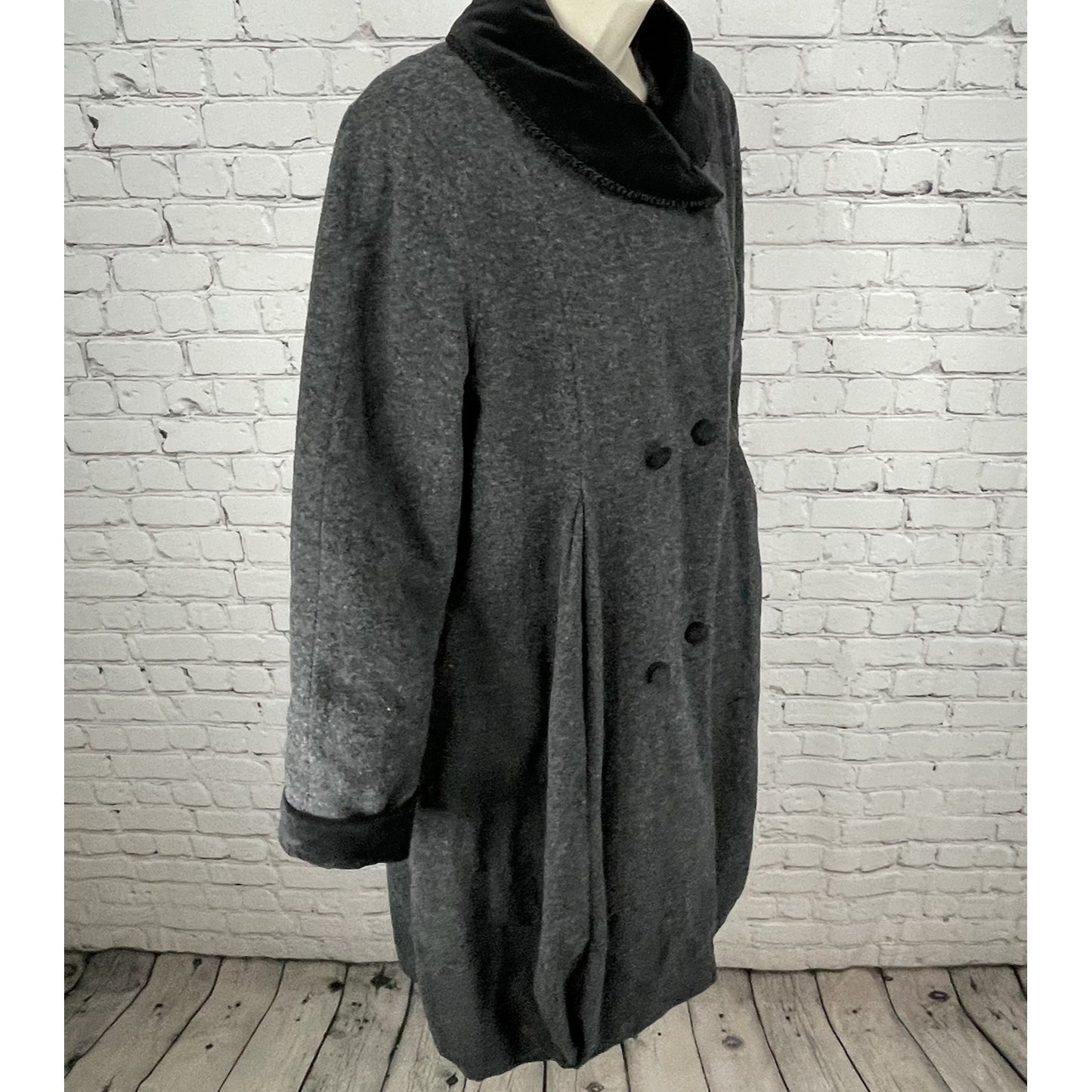 VTG London Fog Grey 100% Wool Pleated Double Breasted Button Lined Pea Coat 14
