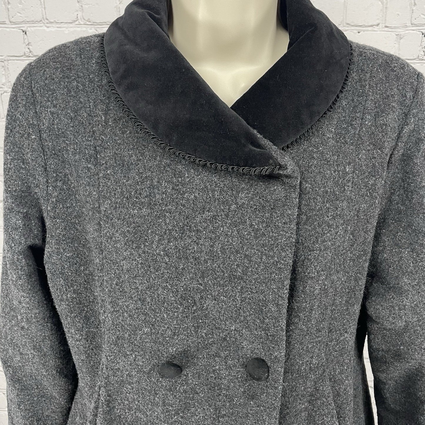 VTG London Fog Grey 100% Wool Pleated Double Breasted Button Lined Pea Coat 14