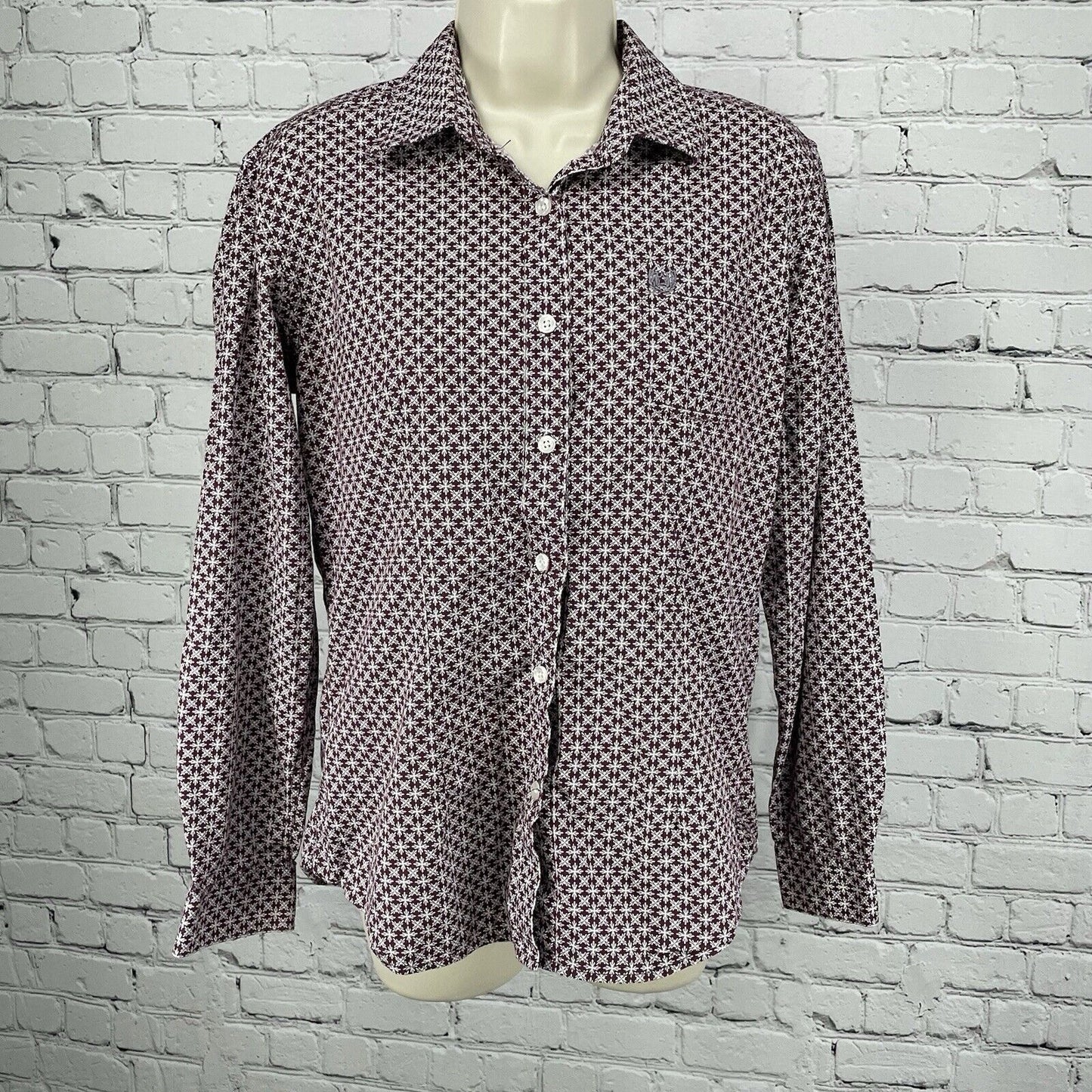 Panhandle Dark Red Cotton Print Button Up Long Sleeve Collared Size Medium M