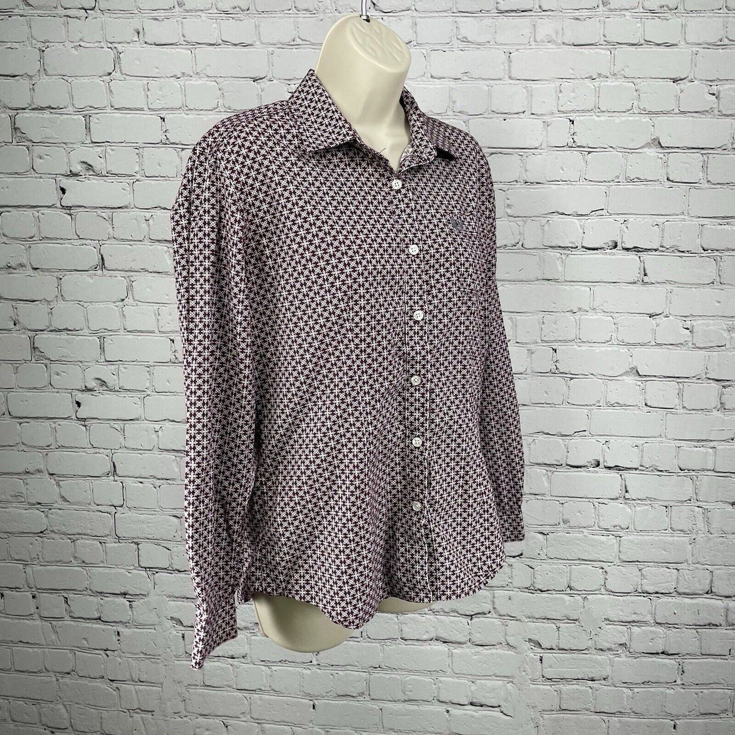 Panhandle Dark Red Cotton Print Button Up Long Sleeve Collared Size Medium M