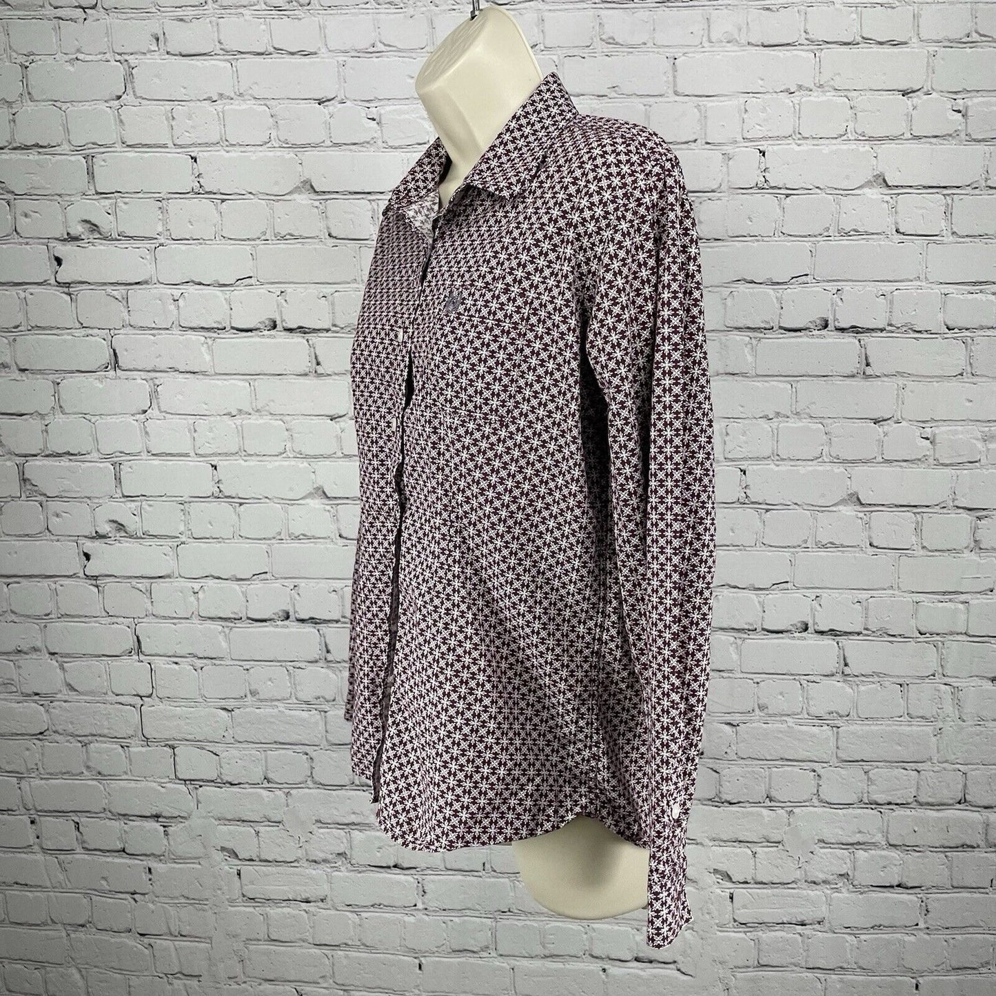 Panhandle Dark Red Cotton Print Button Up Long Sleeve Collared Size Medium M