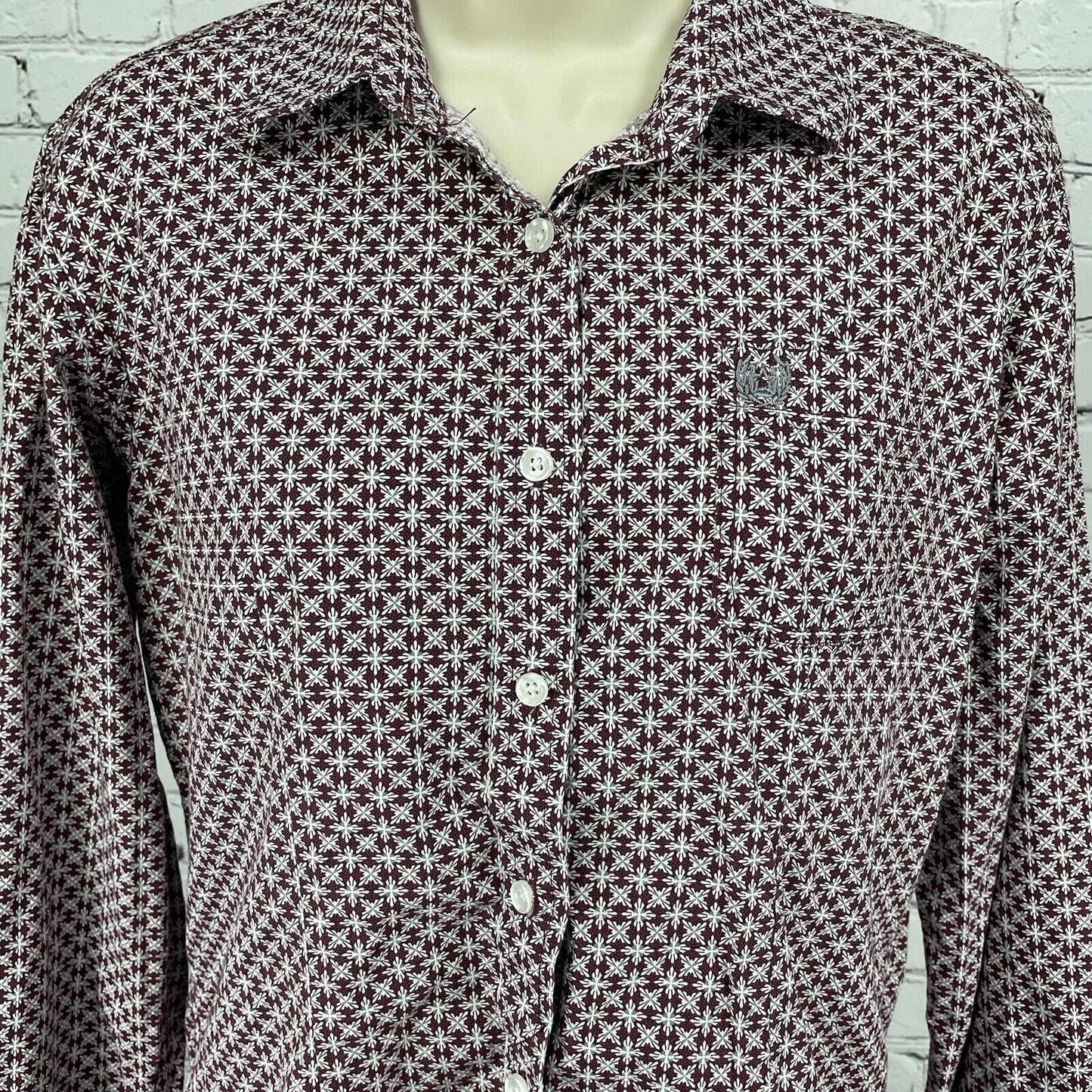 Panhandle Dark Red Cotton Print Button Up Long Sleeve Collared Size Medium M