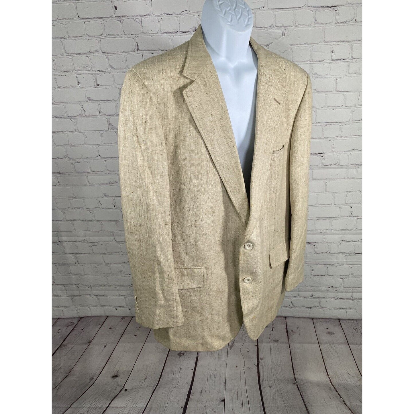 Vintage Merritt Schaefer & Brown Woven Tan 100% Pure Silk Blazer Men’s 46R