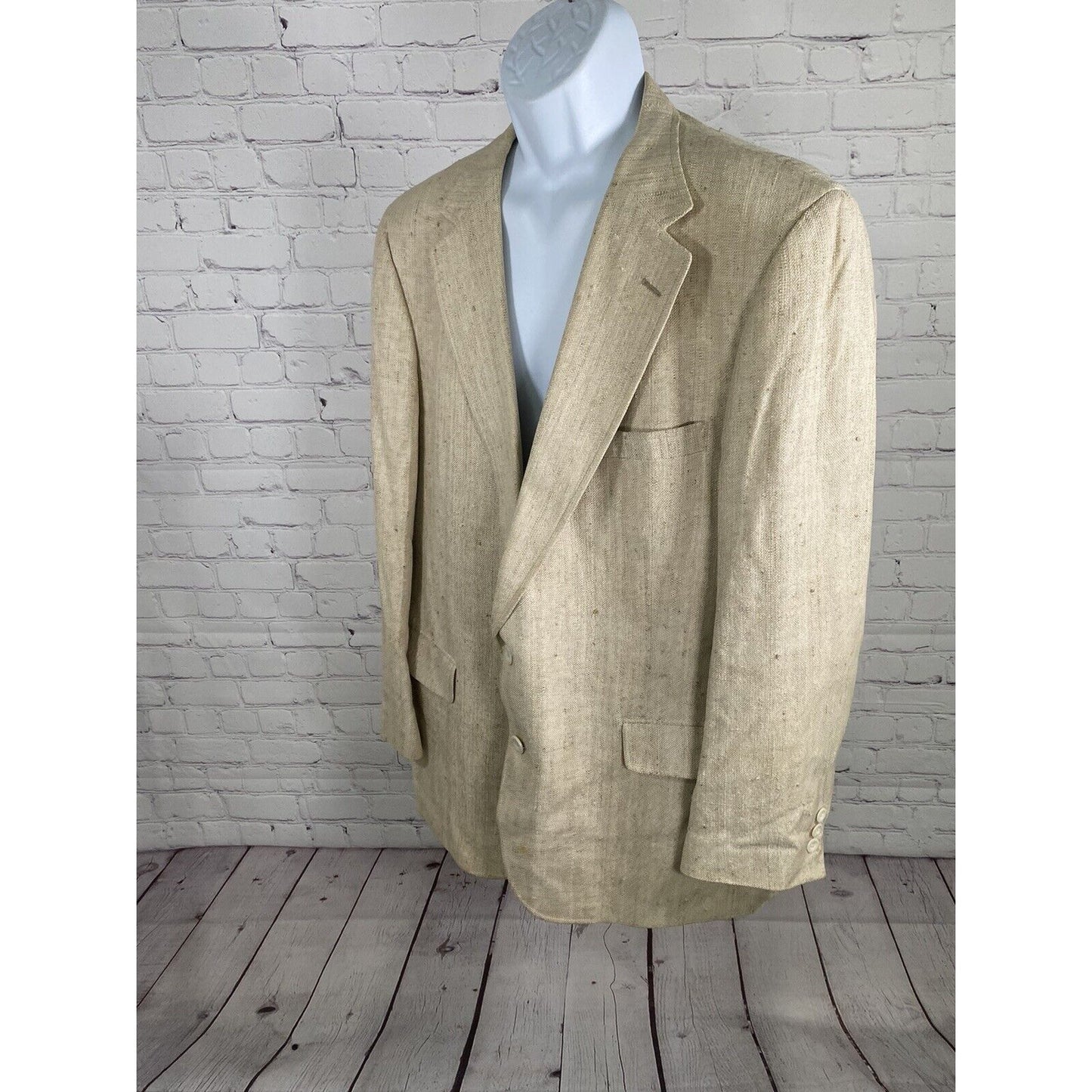 Vintage Merritt Schaefer & Brown Woven Tan 100% Pure Silk Blazer Men’s 46R