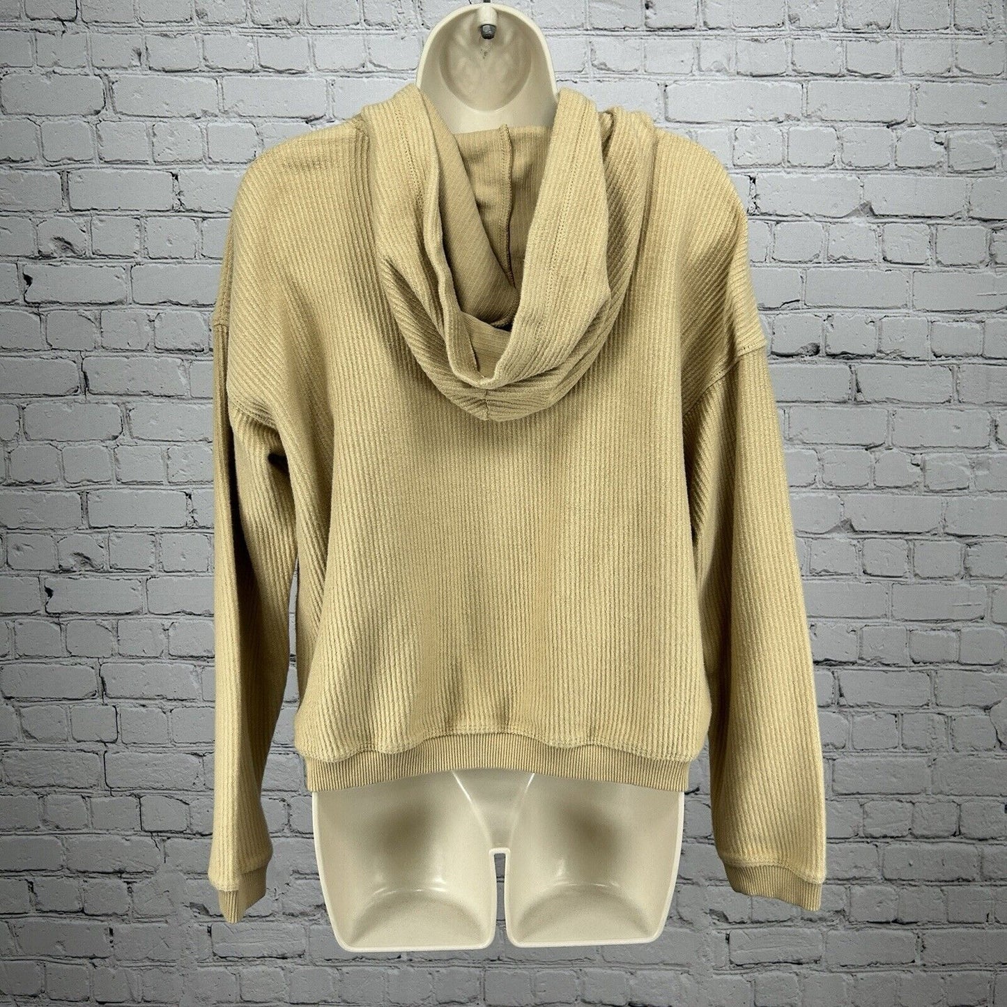 NWT Aerie Muted Yellow Cotton Hooded Ribbed Longsleeve Sweater Size Small S