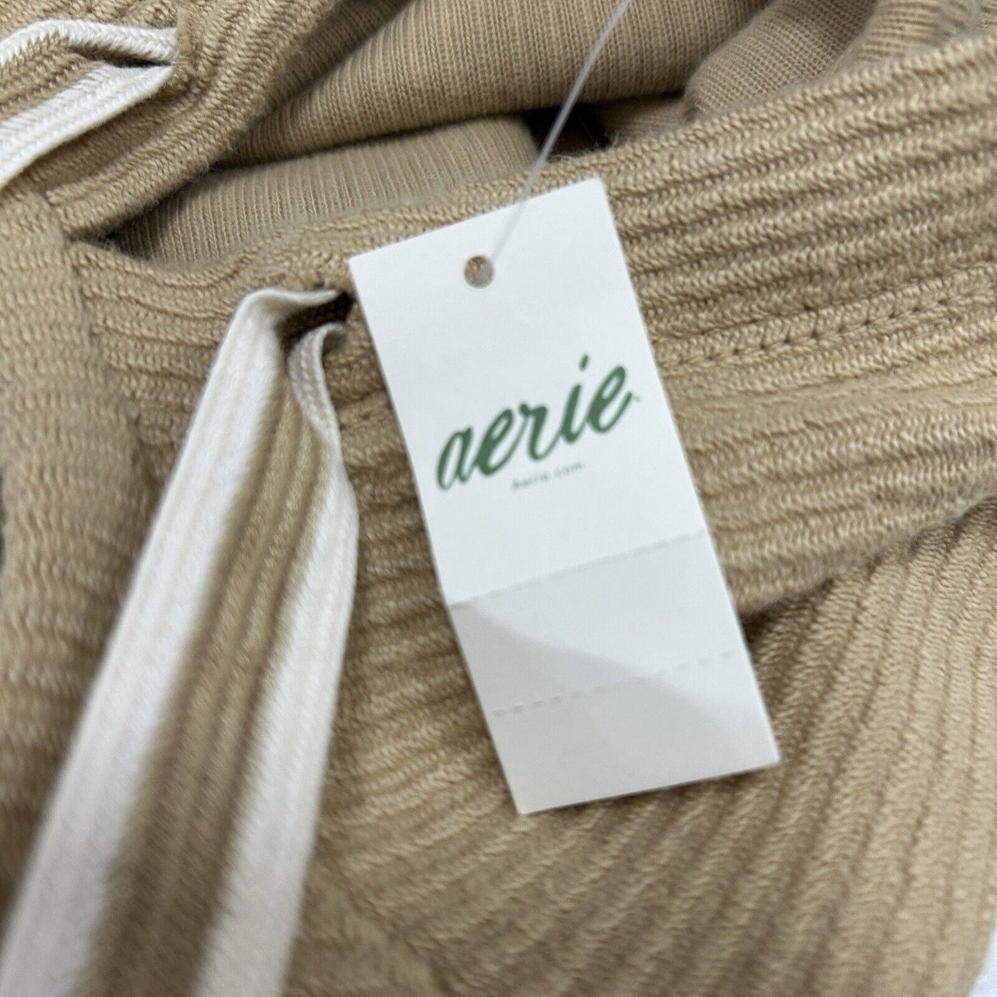 NWT Aerie Muted Yellow Cotton Hooded Ribbed Longsleeve Sweater Size Small S