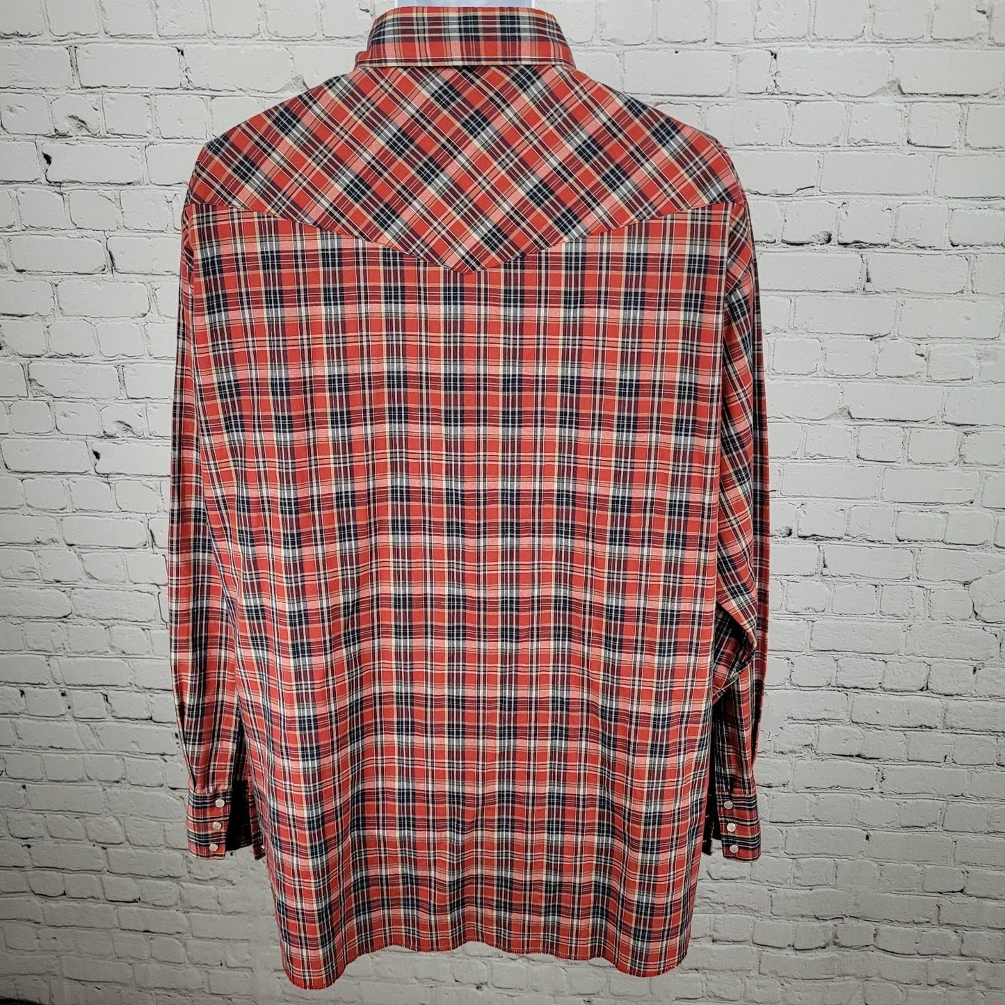 VTG Wrangler Red Plaid Western Pearl Snap Long Sleeve Lightweight Shirt Size XXL