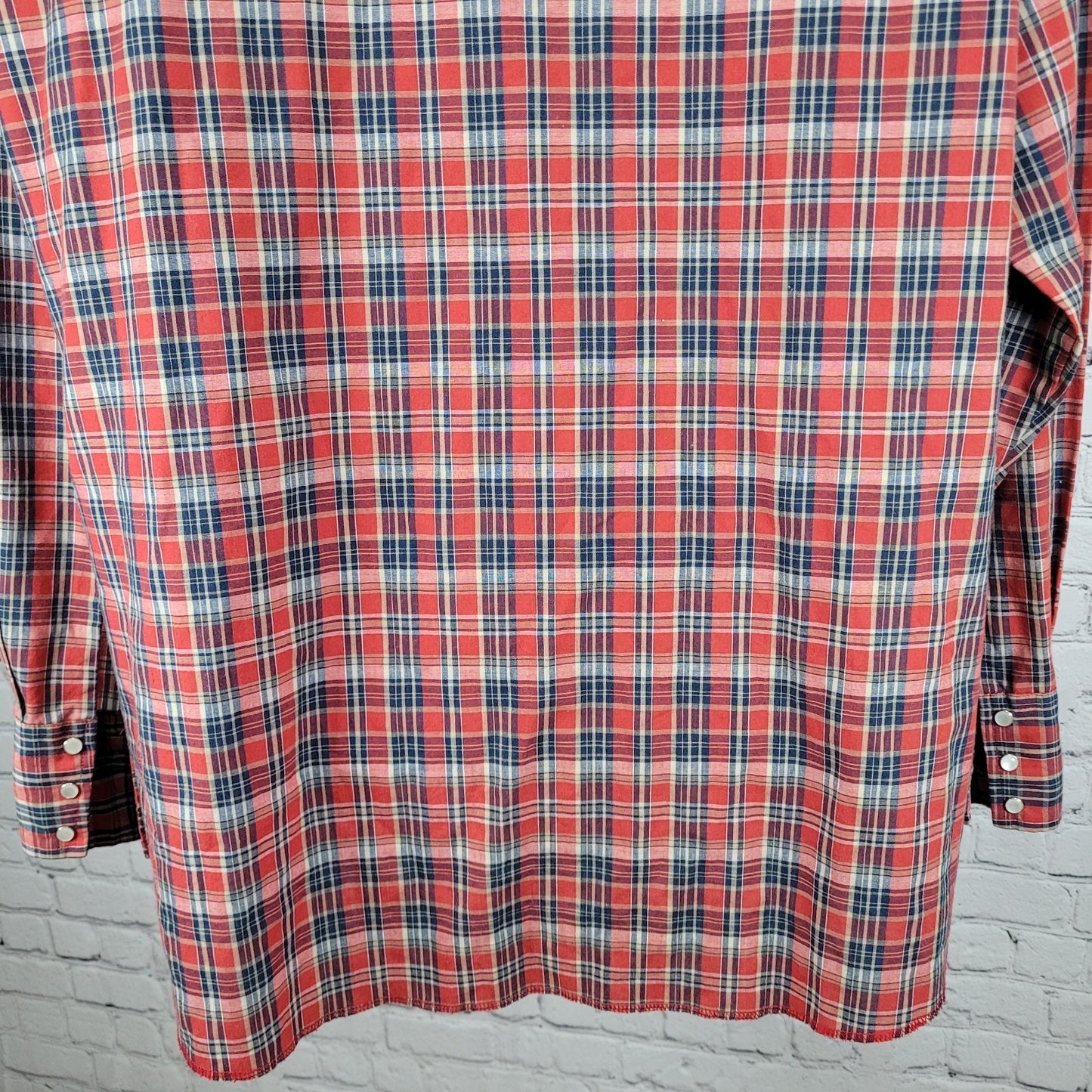 VTG Wrangler Red Plaid Western Pearl Snap Long Sleeve Lightweight Shirt Size XXL
