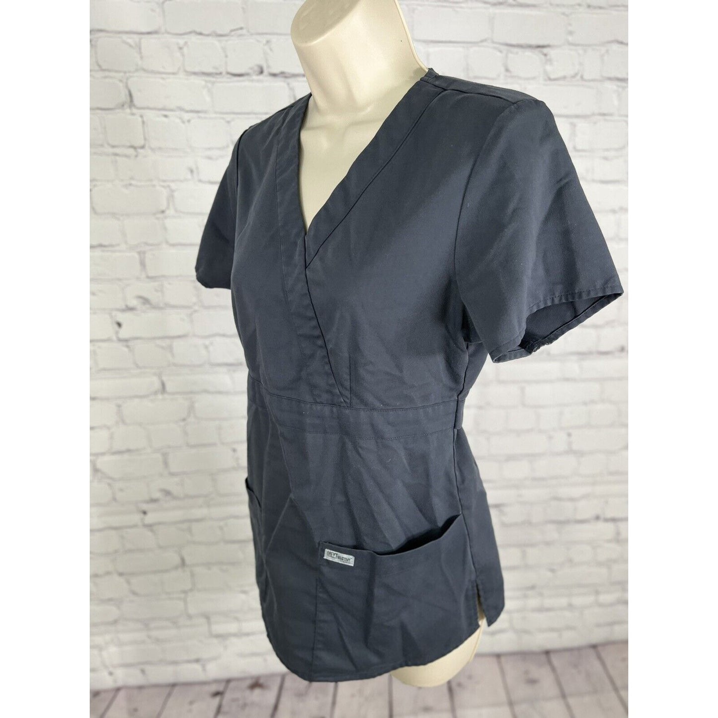 Grey's Anatomy Barco Scrub Top Adjustable Gray Short Sleeve Shirt Women’s Small