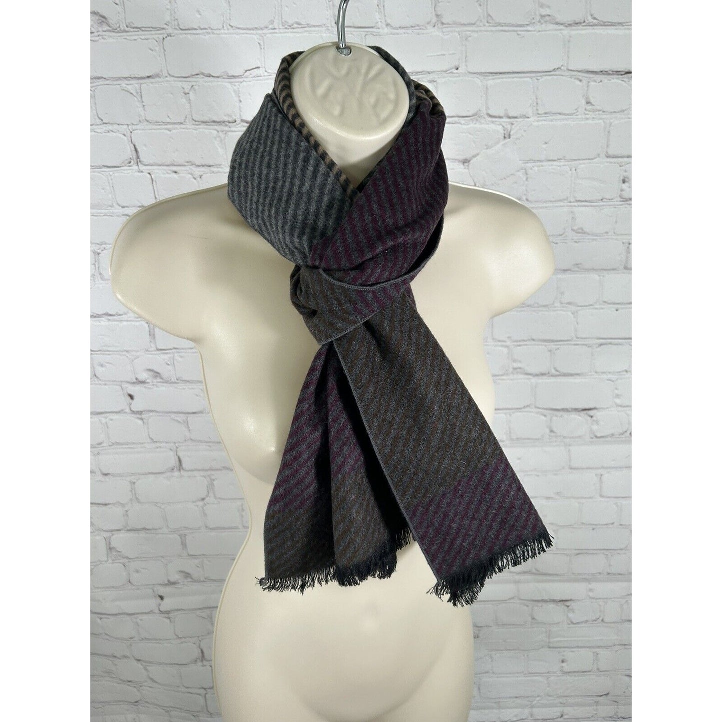 Enrico Milano 100% Silk Striped Multicolored Fringe Rectangle Scarf (62 x 12.5)
