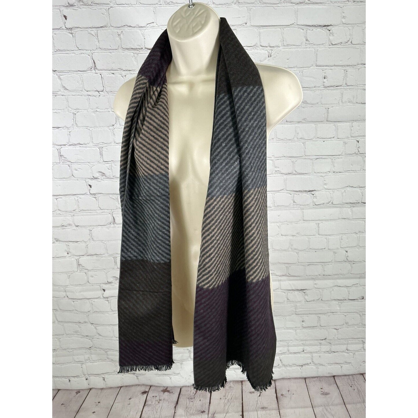 Enrico Milano 100% Silk Striped Multicolored Fringe Rectangle Scarf (62 x 12.5)