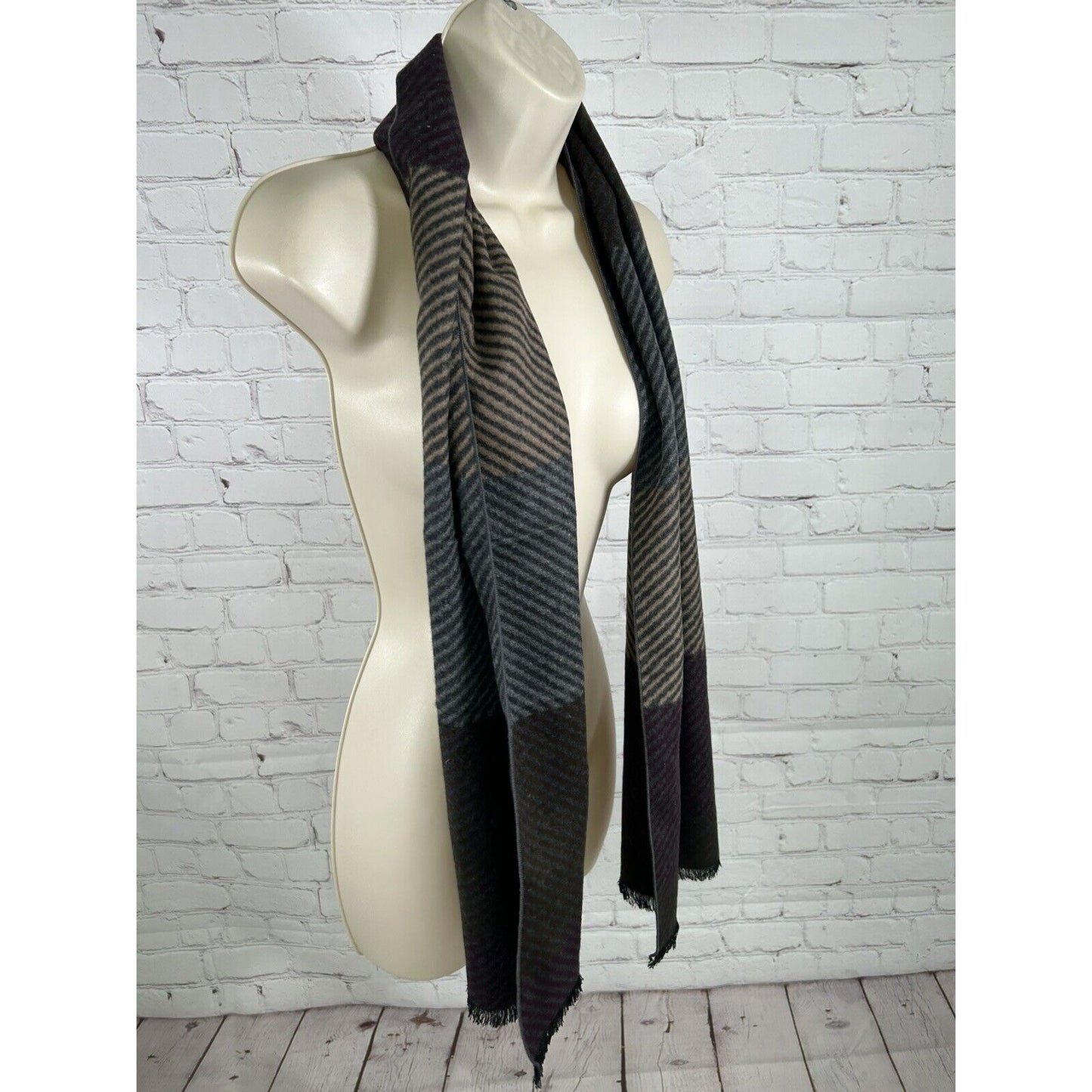 Enrico Milano 100% Silk Striped Multicolored Fringe Rectangle Scarf (62 x 12.5)