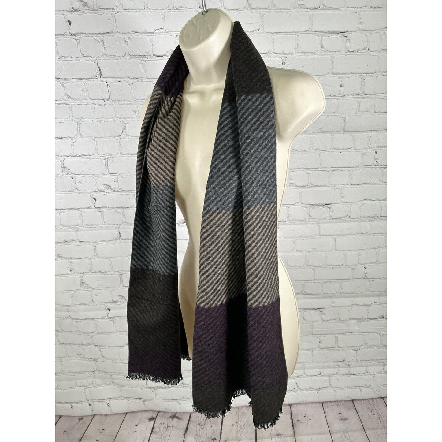 Enrico Milano 100% Silk Striped Multicolored Fringe Rectangle Scarf (62 x 12.5)
