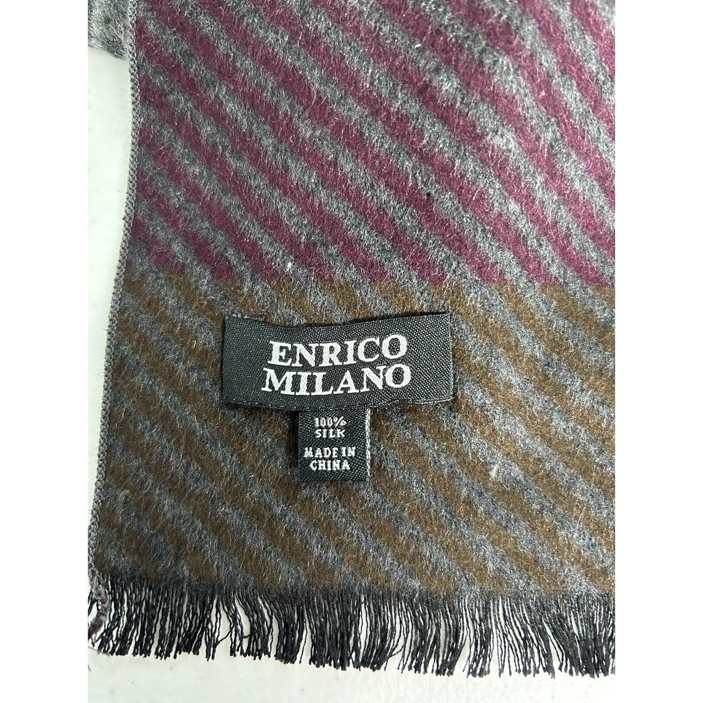 Enrico Milano 100% Silk Striped Multicolored Fringe Rectangle Scarf (62 x 12.5)