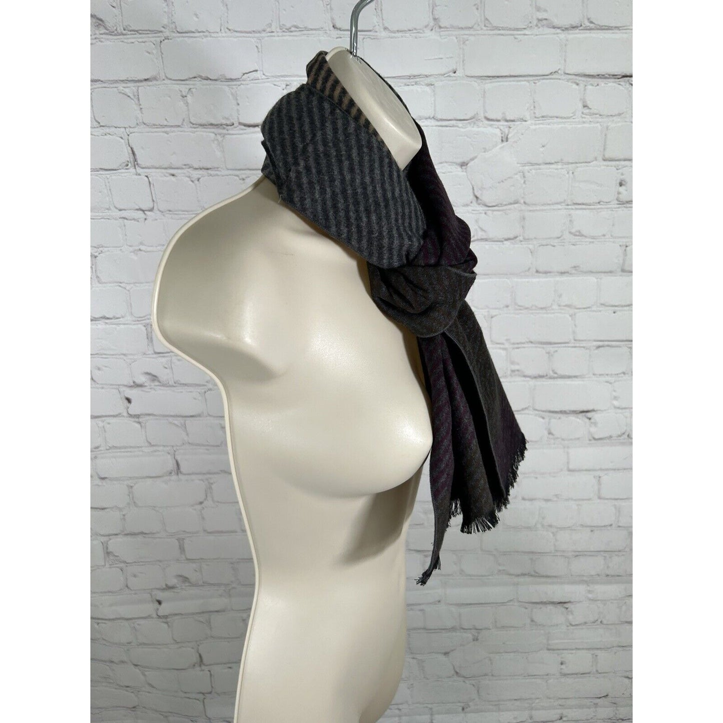 Enrico Milano 100% Silk Striped Multicolored Fringe Rectangle Scarf (62 x 12.5)