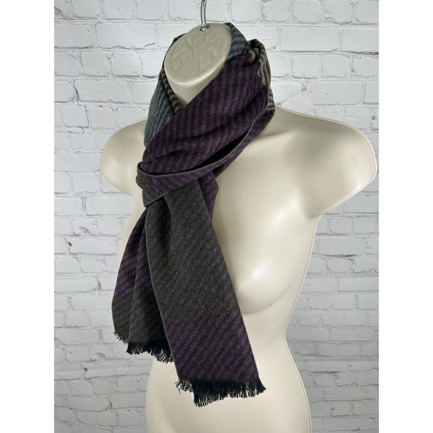 Enrico Milano 100% Silk Striped Multicolored Fringe Rectangle Scarf (62 x 12.5)