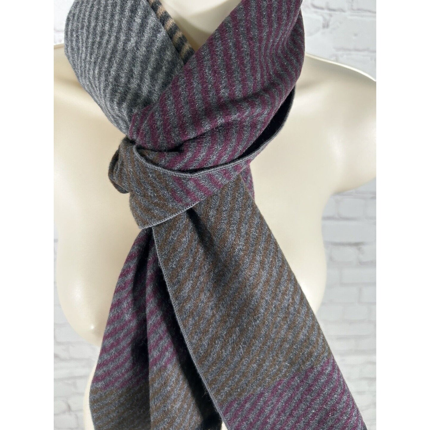 Enrico Milano 100% Silk Striped Multicolored Fringe Rectangle Scarf (62 x 12.5)