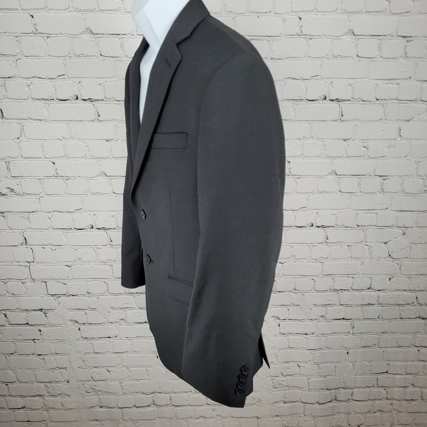 Calvin Klein Black 100% Wool 2 Button Double Vented Notch Blazer Size 36S
