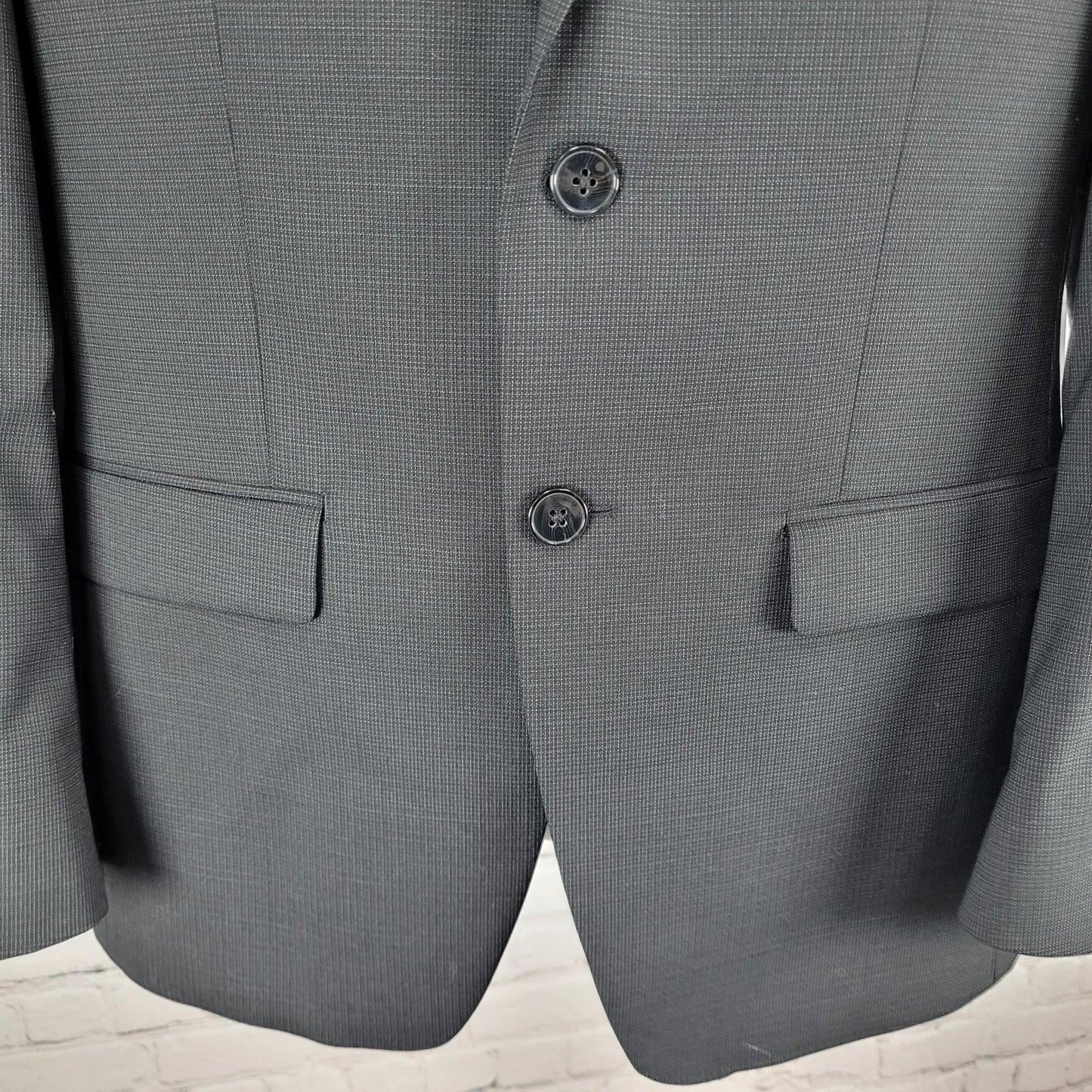 Calvin Klein Black 100% Wool 2 Button Double Vented Notch Blazer Size 36S