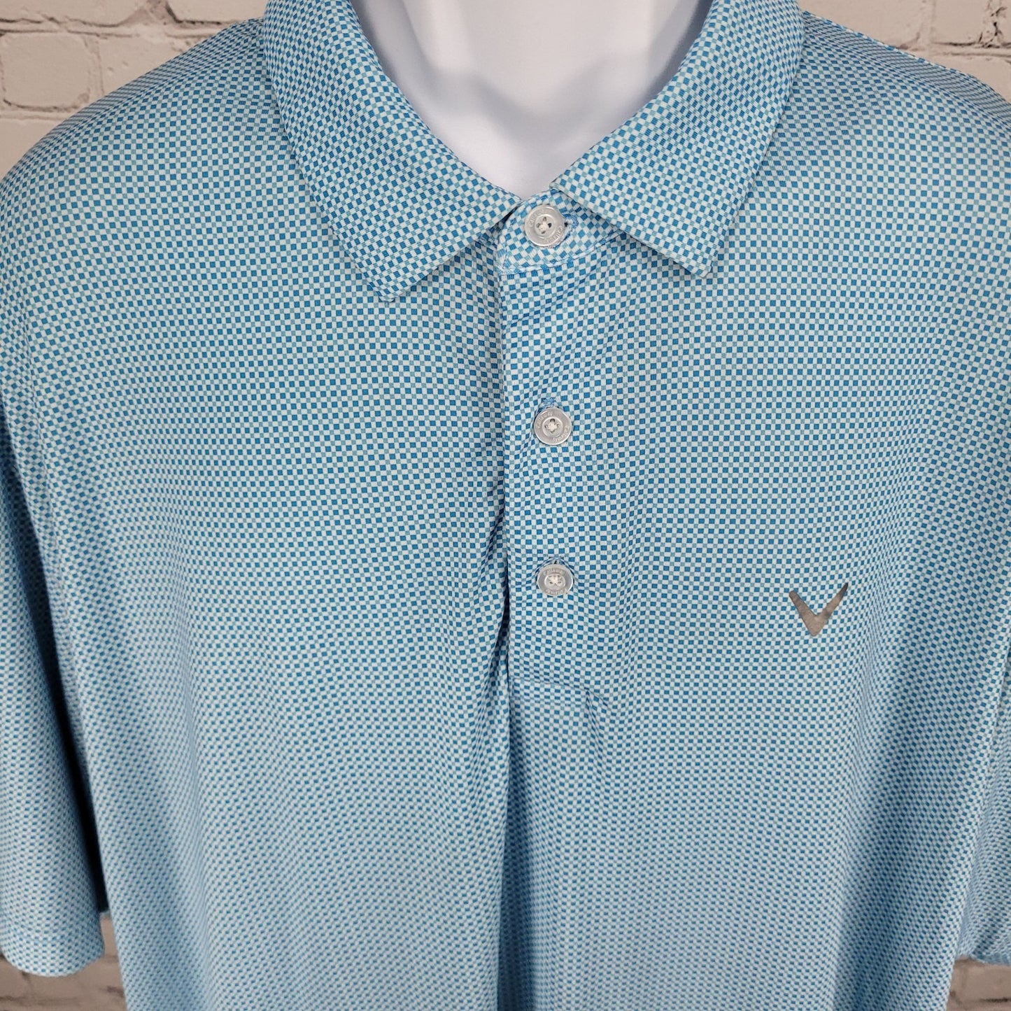 Callaway Blue Geometric Opti-Dri Stretch Golf Short Sleeve Polo Shirt Size XXL