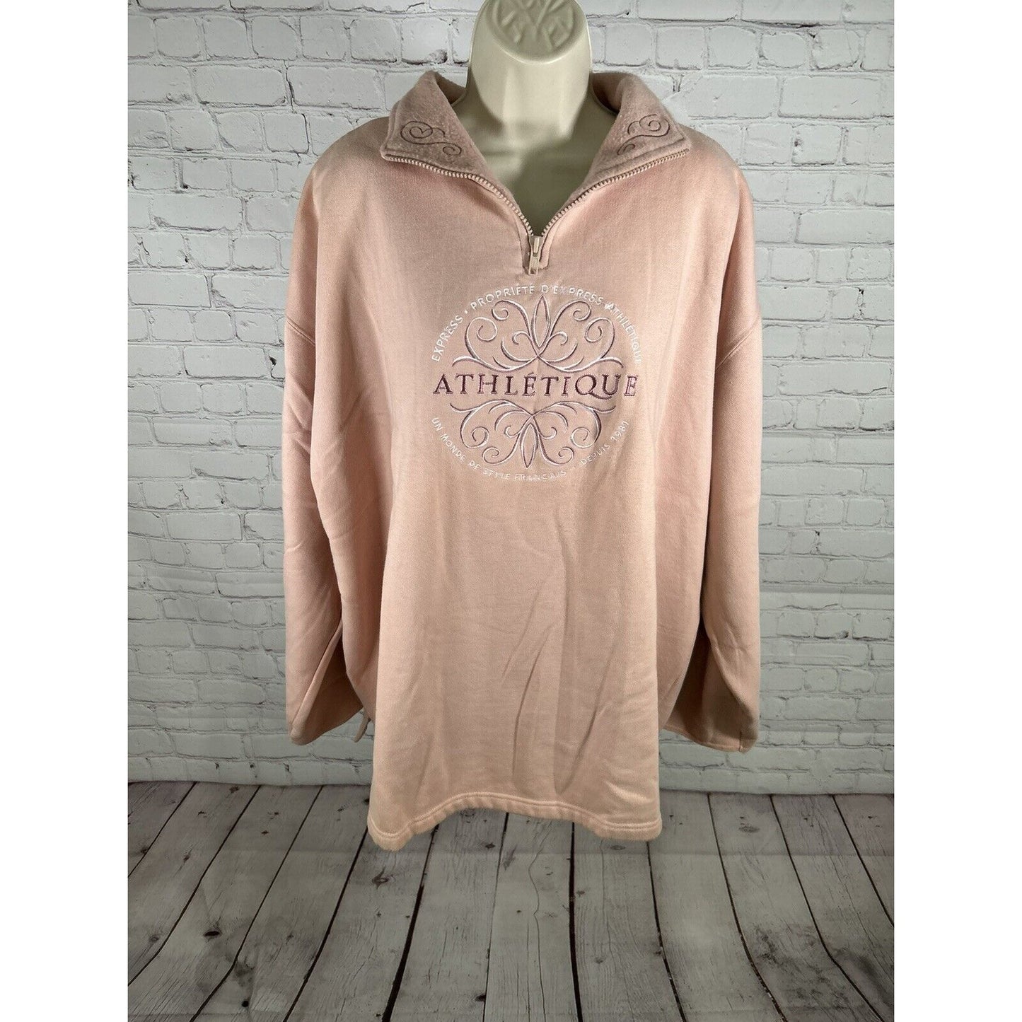 VTG Express Athletics Cotton Blend Pullover Pale Pink 1/4 Zip Sweatshirt XL