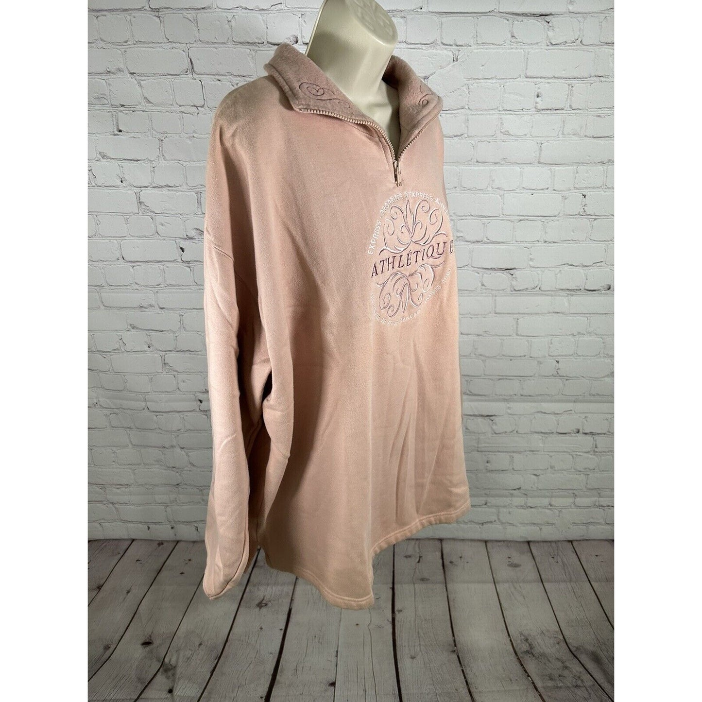 VTG Express Athletics Cotton Blend Pullover Pale Pink 1/4 Zip Sweatshirt XL