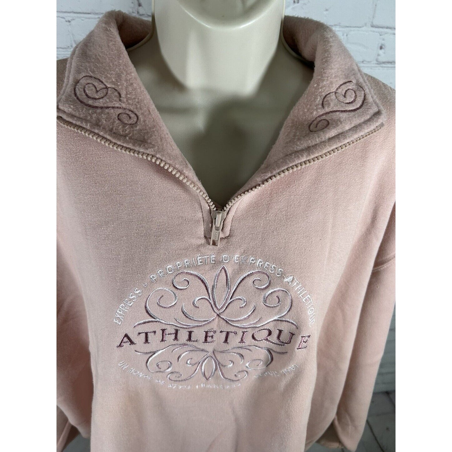 VTG Express Athletics Cotton Blend Pullover Pale Pink 1/4 Zip Sweatshirt XL