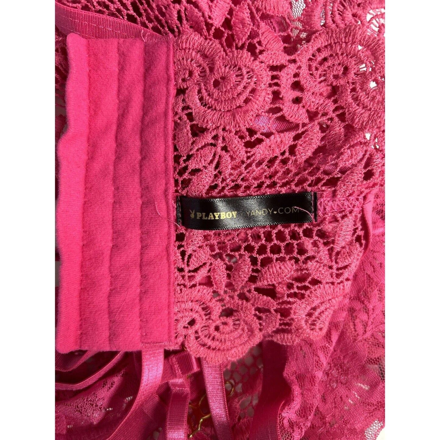 Playboy x Yandy Lingerie Pink Floral Lace Underwire Unlined Bra Garter Belt L