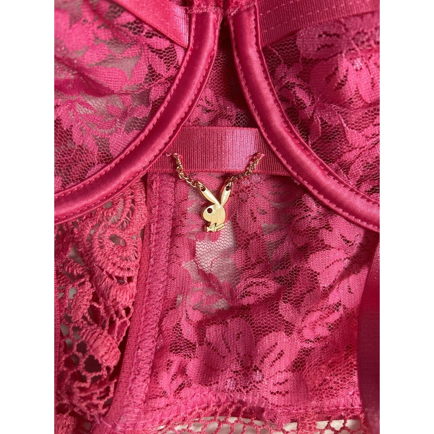 Playboy x Yandy Lingerie Pink Floral Lace Underwire Unlined Bra Garter Belt L