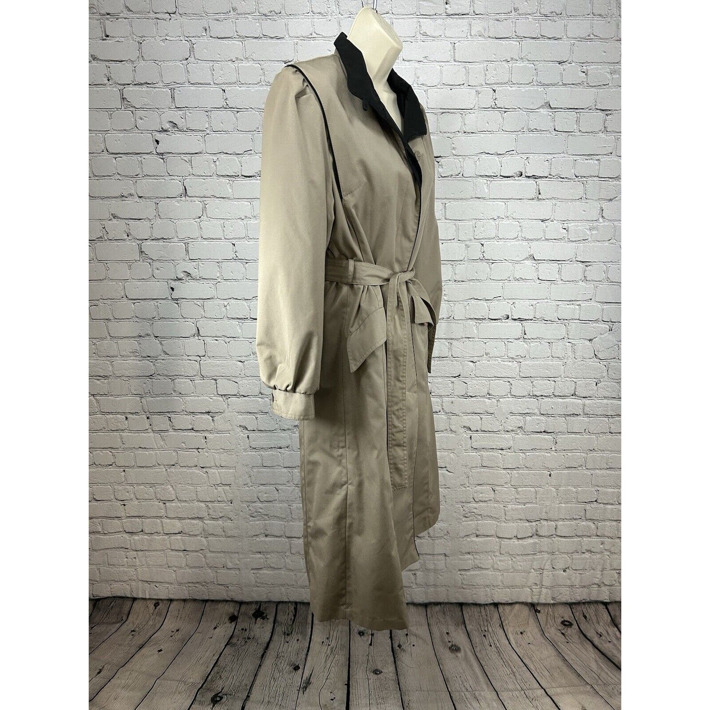 VTG Foxland By Lanson Beige Zip Out Liner Collared Women’s Long Trench Coat 12