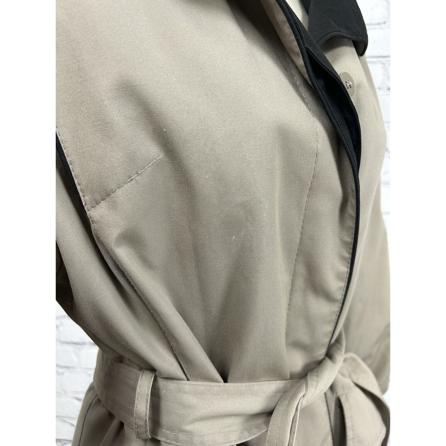 VTG Foxland By Lanson Beige Zip Out Liner Collared Women’s Long Trench Coat 12