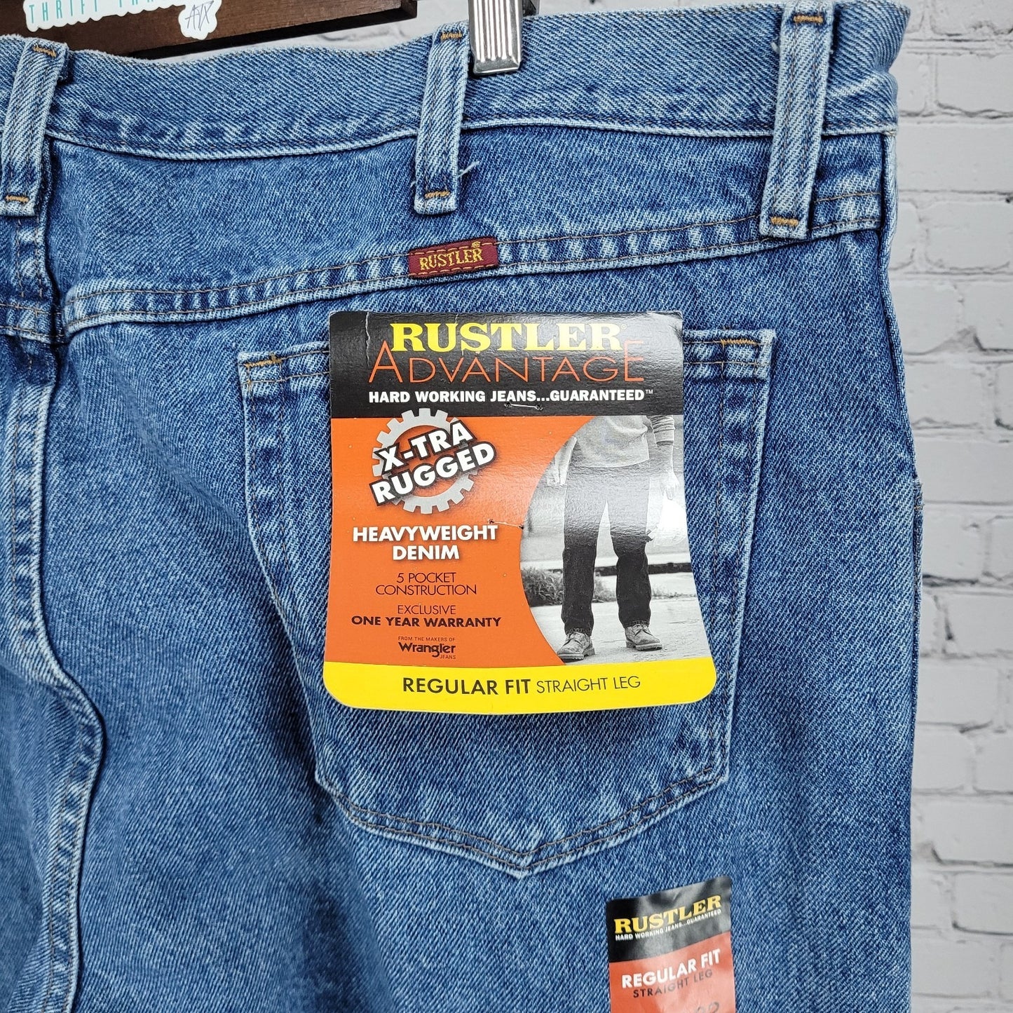 NWT Rustler By Wrangler Blue Heavyweight Denim Straight Leg Jeans Size (44x32)