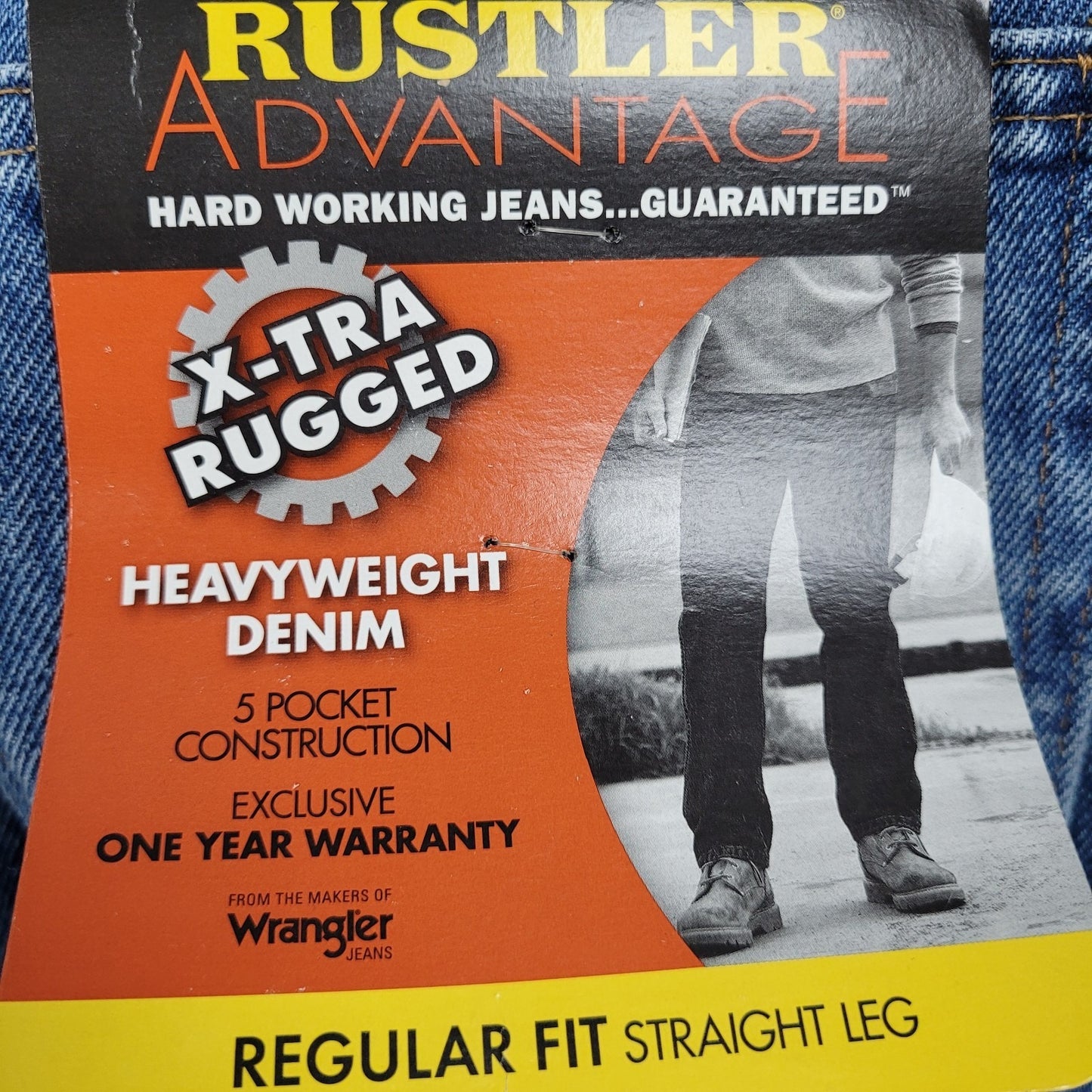 NWT Rustler By Wrangler Blue Heavyweight Denim Straight Leg Jeans Size (44x32)