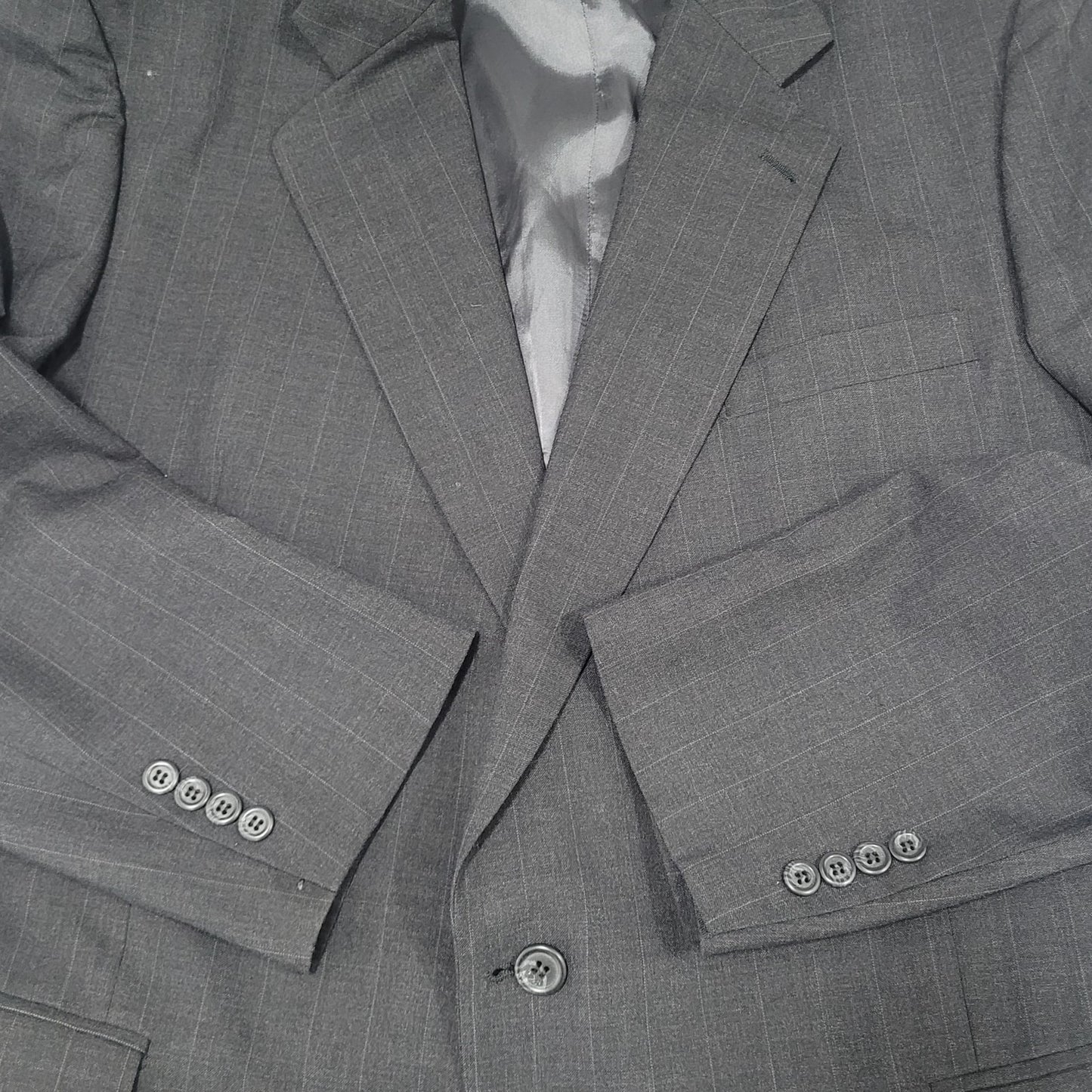 Jos A Bank Grey 100% Wool Pinstriped 2 Button Blazer Sport Coat Size 46L