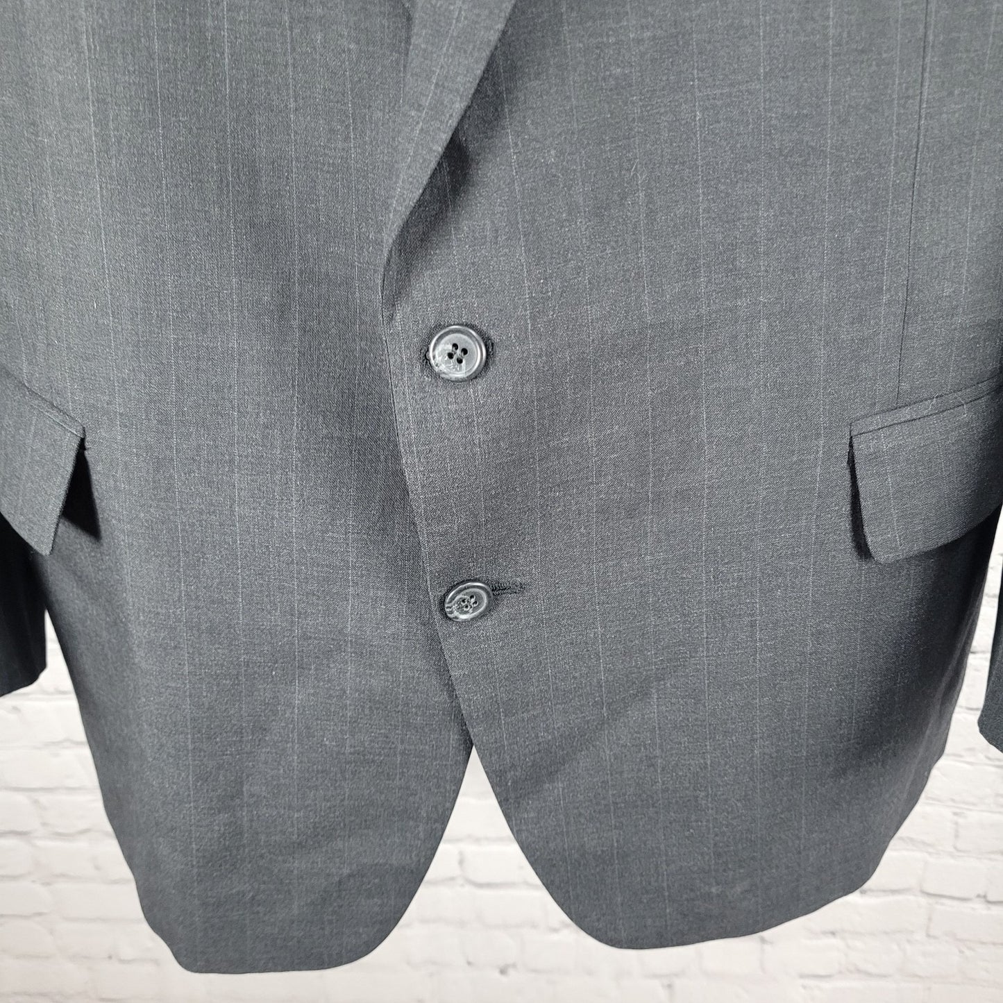 Jos A Bank Grey 100% Wool Pinstriped 2 Button Blazer Sport Coat Size 46L