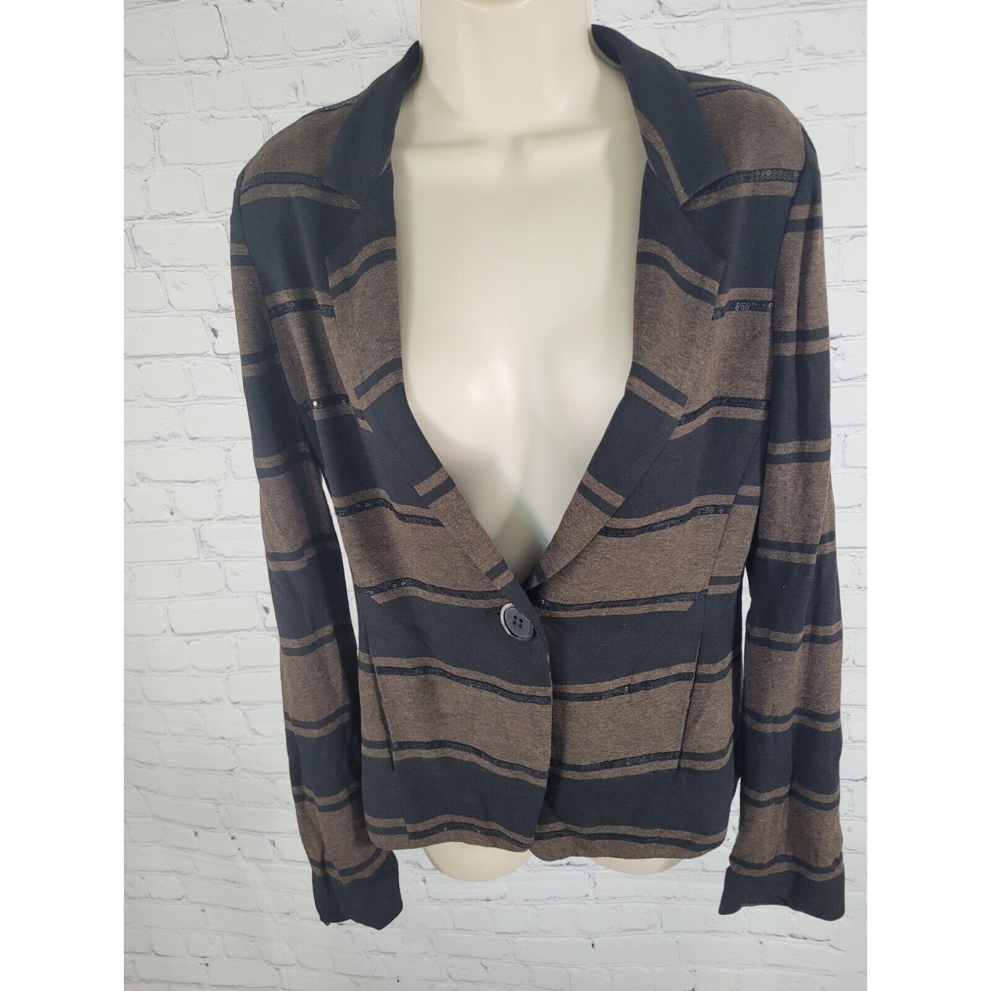 Bailey 44 Brown Black Sequined Striped Single Button Casual Blazer Jacket Size M
