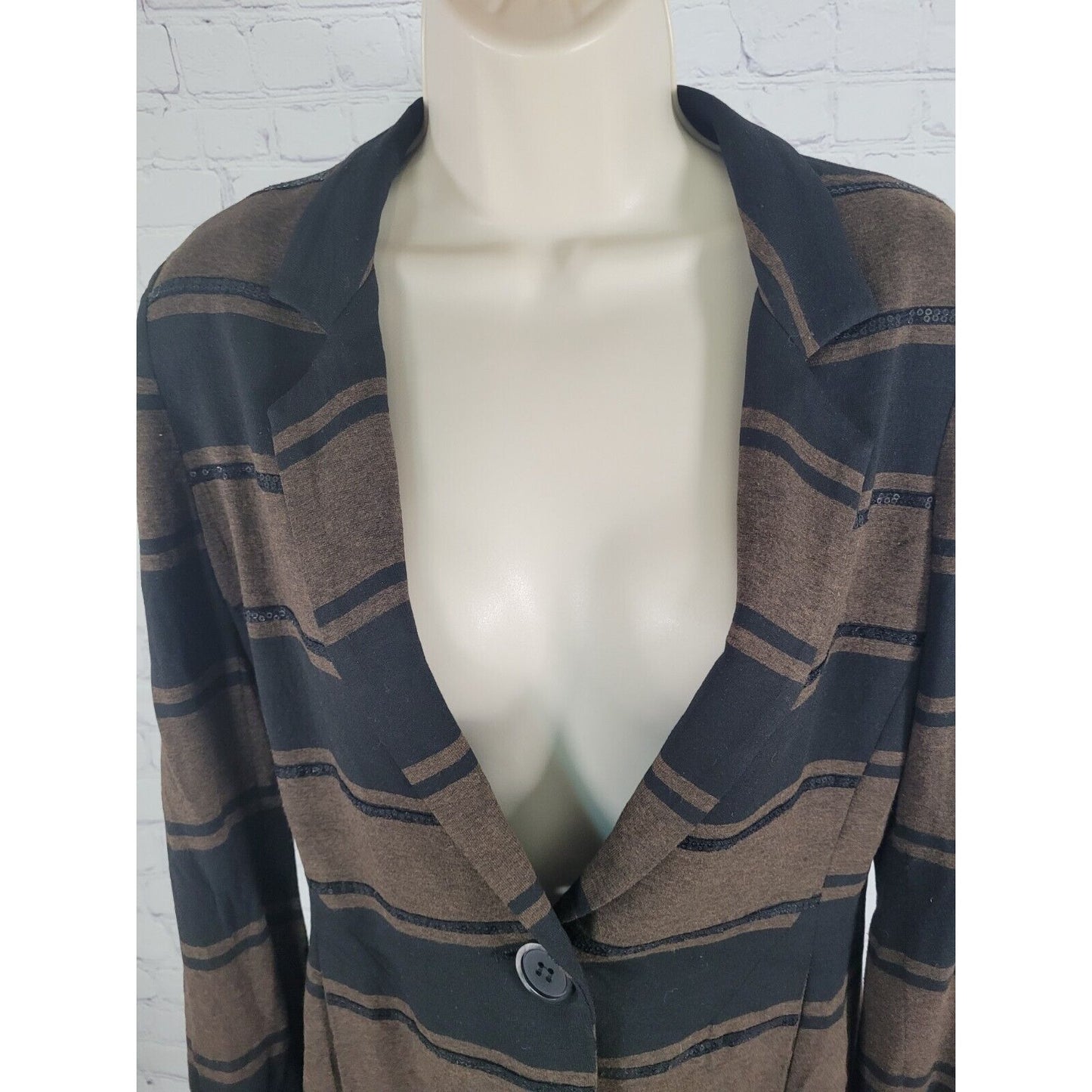 Bailey 44 Brown Black Sequined Striped Single Button Casual Blazer Jacket Size M