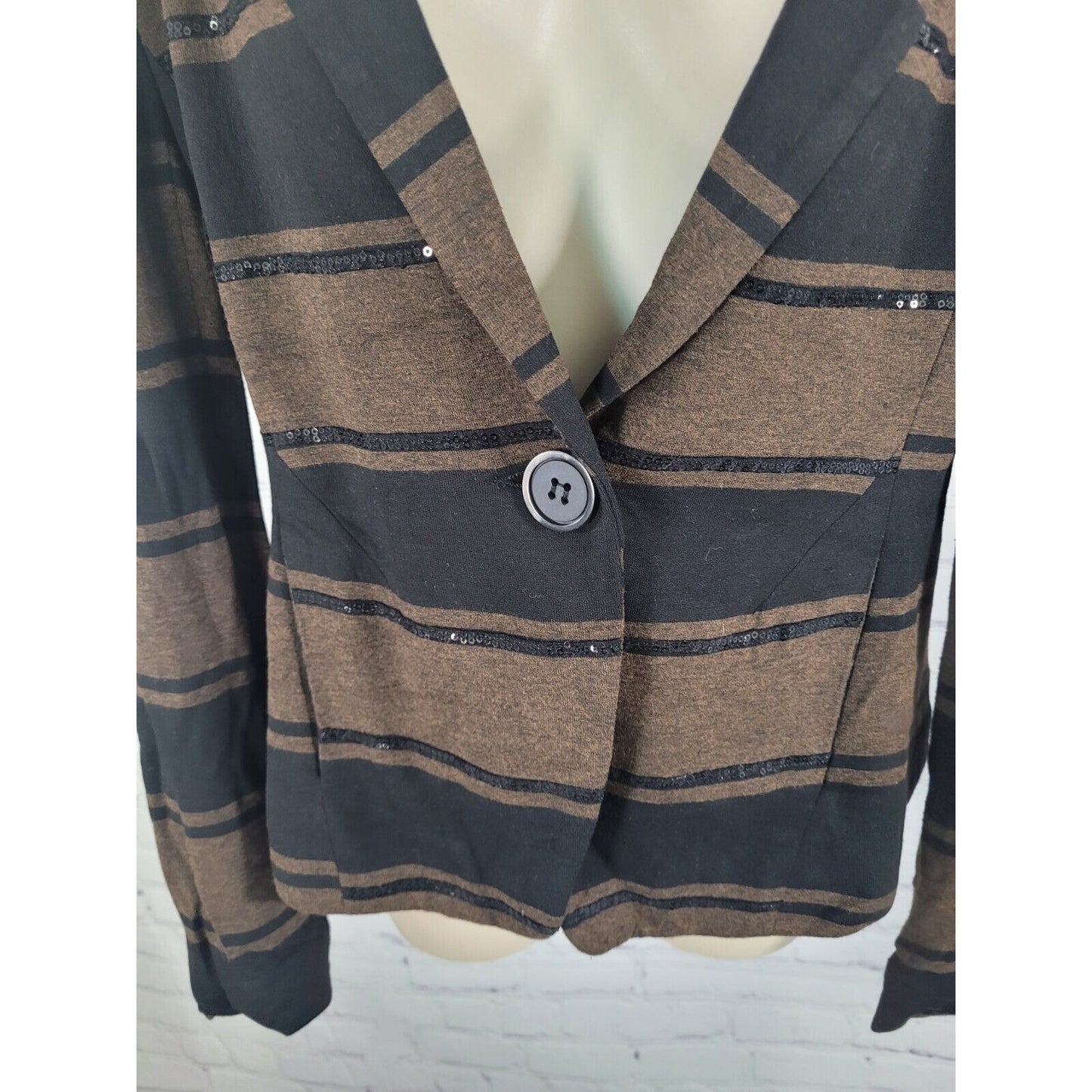 Bailey 44 Brown Black Sequined Striped Single Button Casual Blazer Jacket Size M