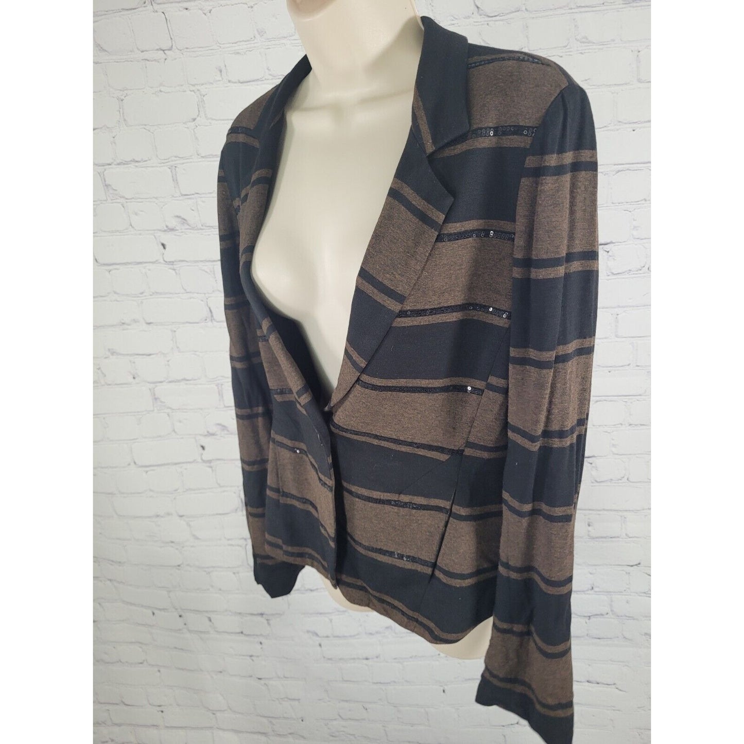 Bailey 44 Brown Black Sequined Striped Single Button Casual Blazer Jacket Size M
