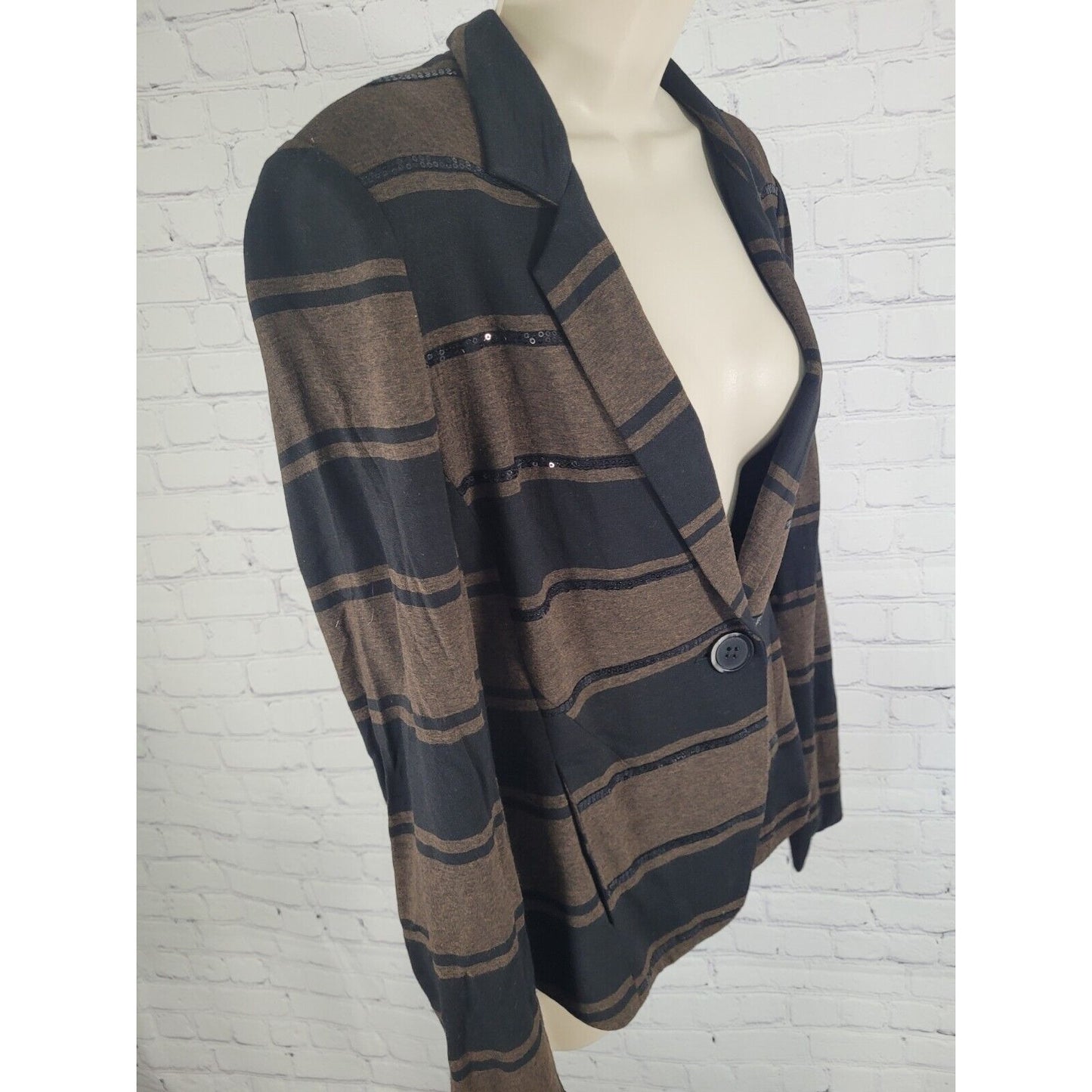 Bailey 44 Brown Black Sequined Striped Single Button Casual Blazer Jacket Size M