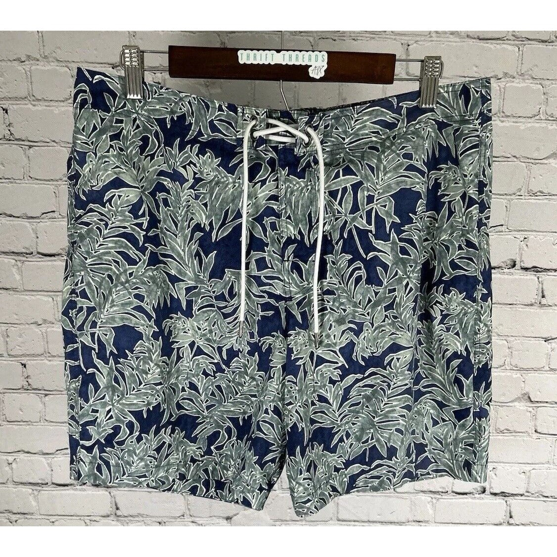 Abercrombie & Fitch Green Blue Leaf Mesh Lined Swim Trunks Stretch 32 (32 x 6.5)