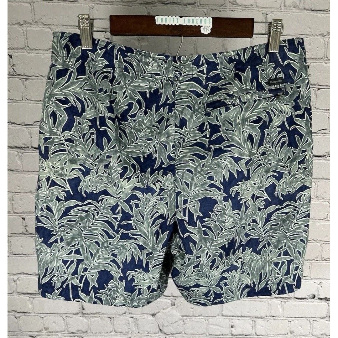 Abercrombie & Fitch Green Blue Leaf Mesh Lined Swim Trunks Stretch 32 (32 x 6.5)