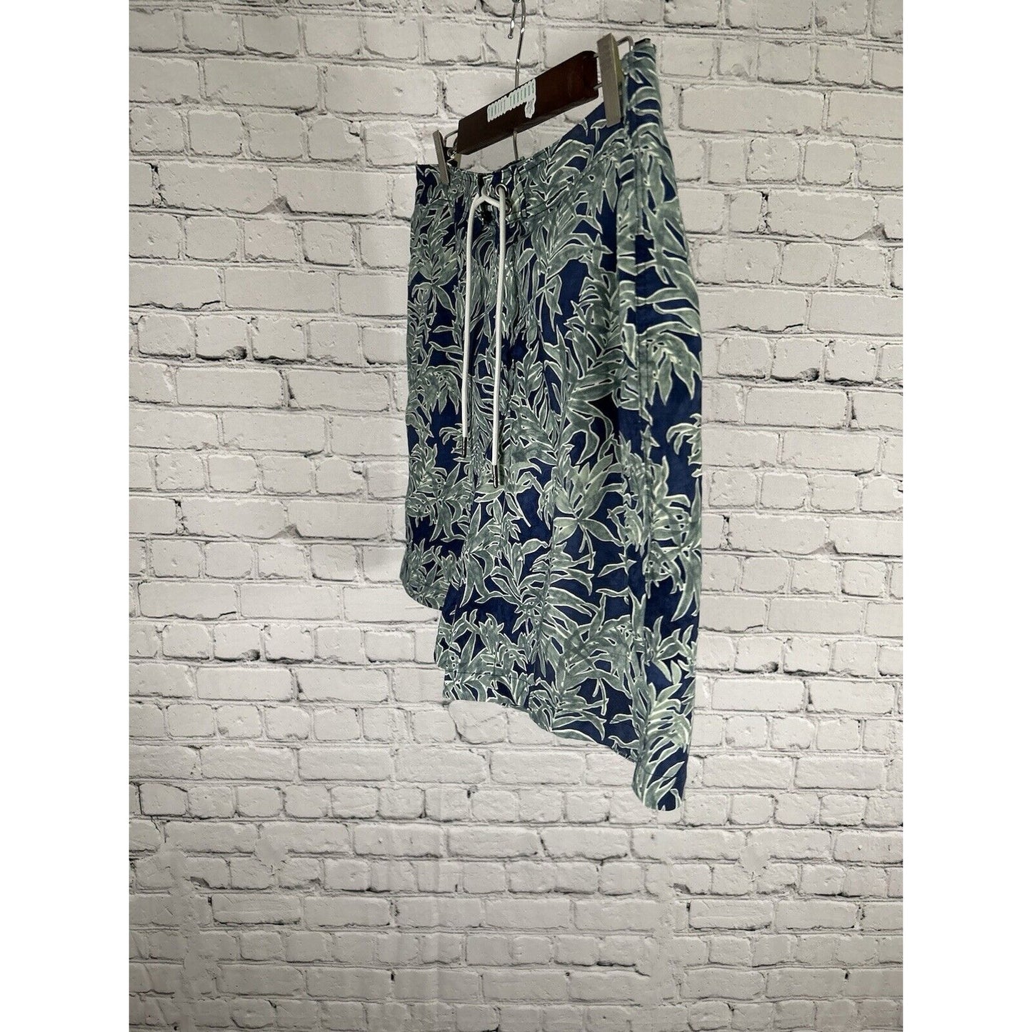 Abercrombie & Fitch Green Blue Leaf Mesh Lined Swim Trunks Stretch 32 (32 x 6.5)