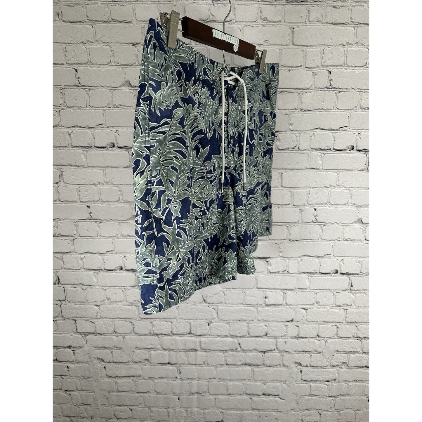 Abercrombie & Fitch Green Blue Leaf Mesh Lined Swim Trunks Stretch 32 (32 x 6.5)