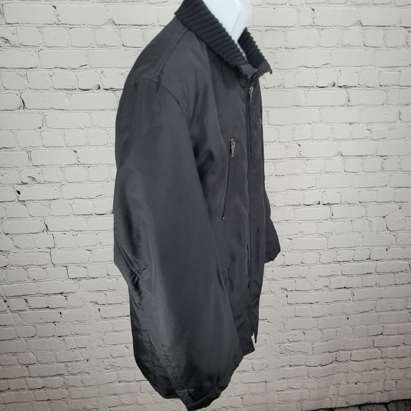 Zara Man Black Full Zip Knit Collar Lightweight Zip Pockets Jacket Size Large L