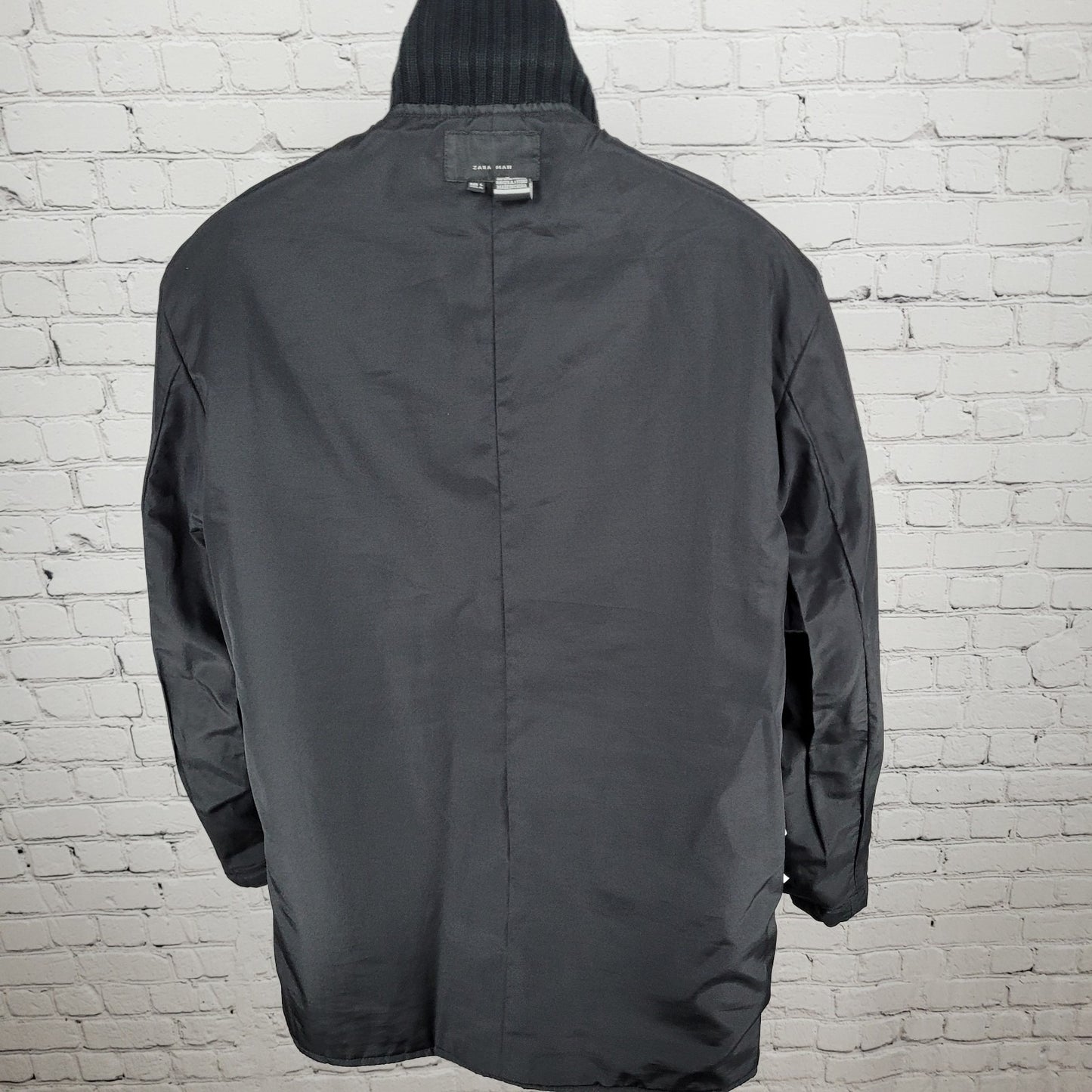 Zara Man Black Full Zip Knit Collar Lightweight Zip Pockets Jacket Size Large L