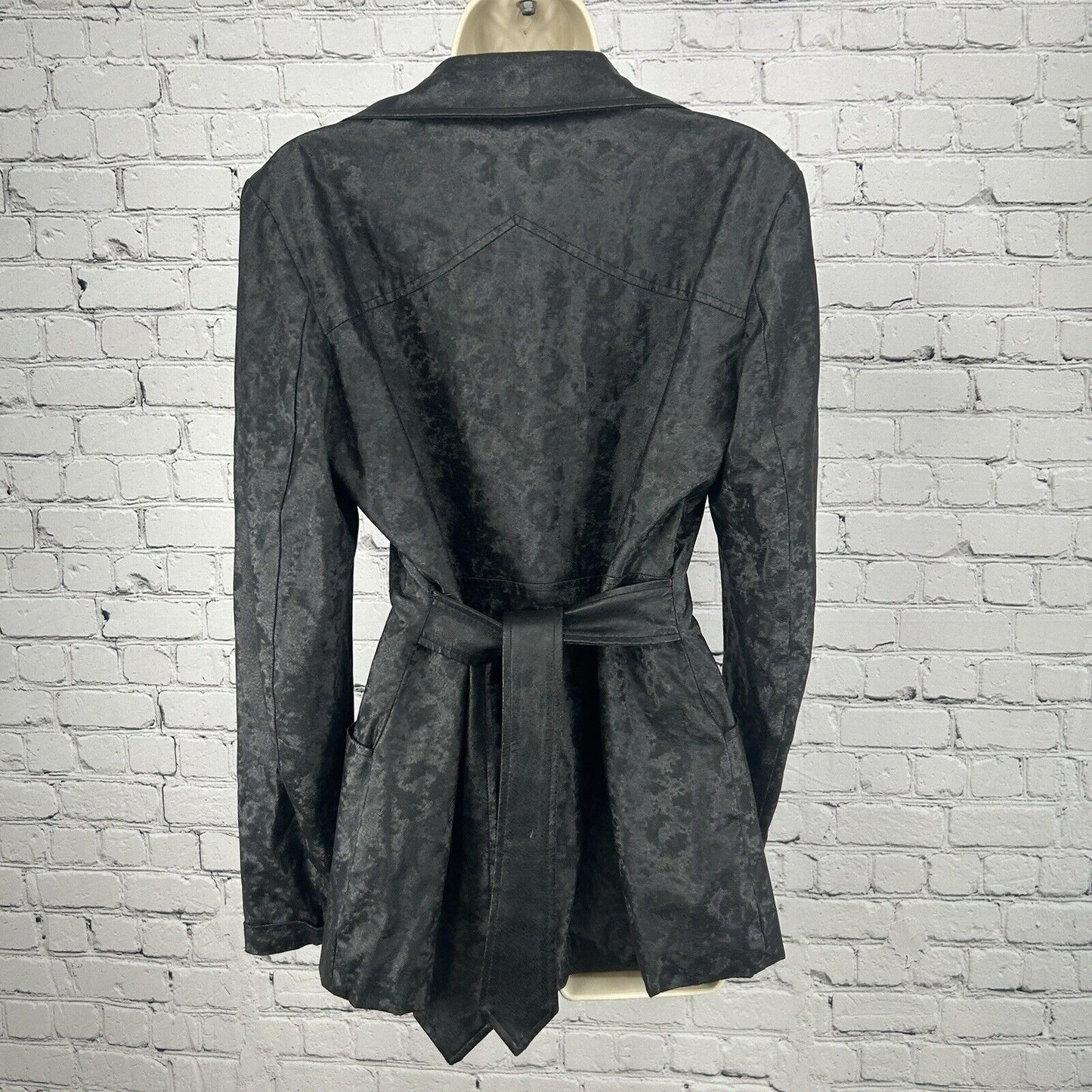 VTG Serious Black Faux Leather 100% Man Made Lined Coat USA Women’s Size Medium