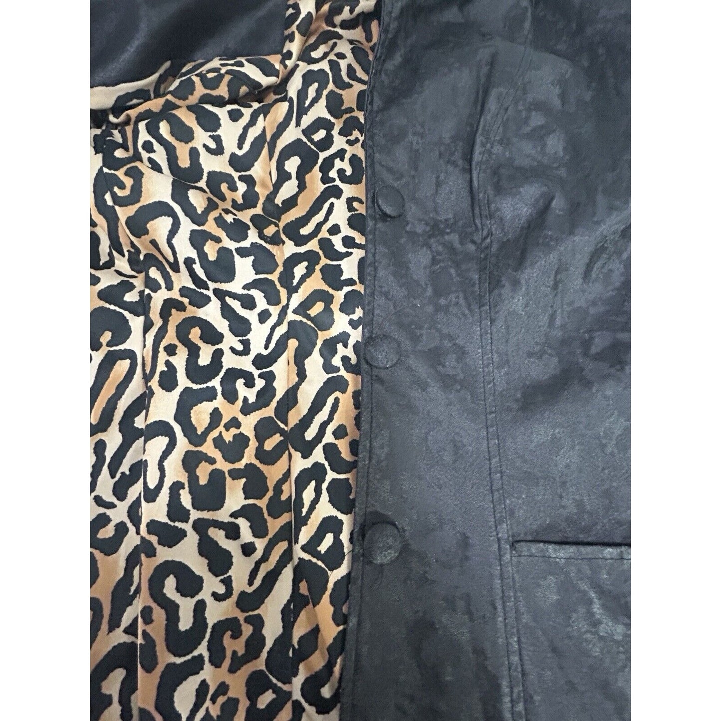VTG Serious Black Faux Leather 100% Man Made Lined Coat USA Women’s Size Medium